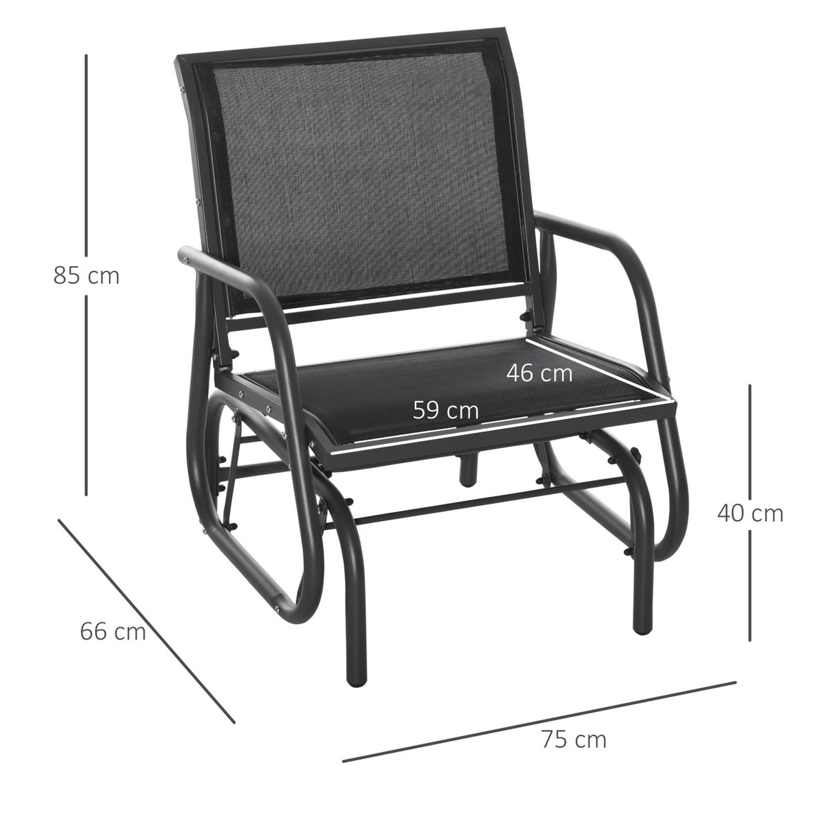 OUTSUNNY Fauteuil à bascule de jardin rocking chair design contemporain métal textilène noir