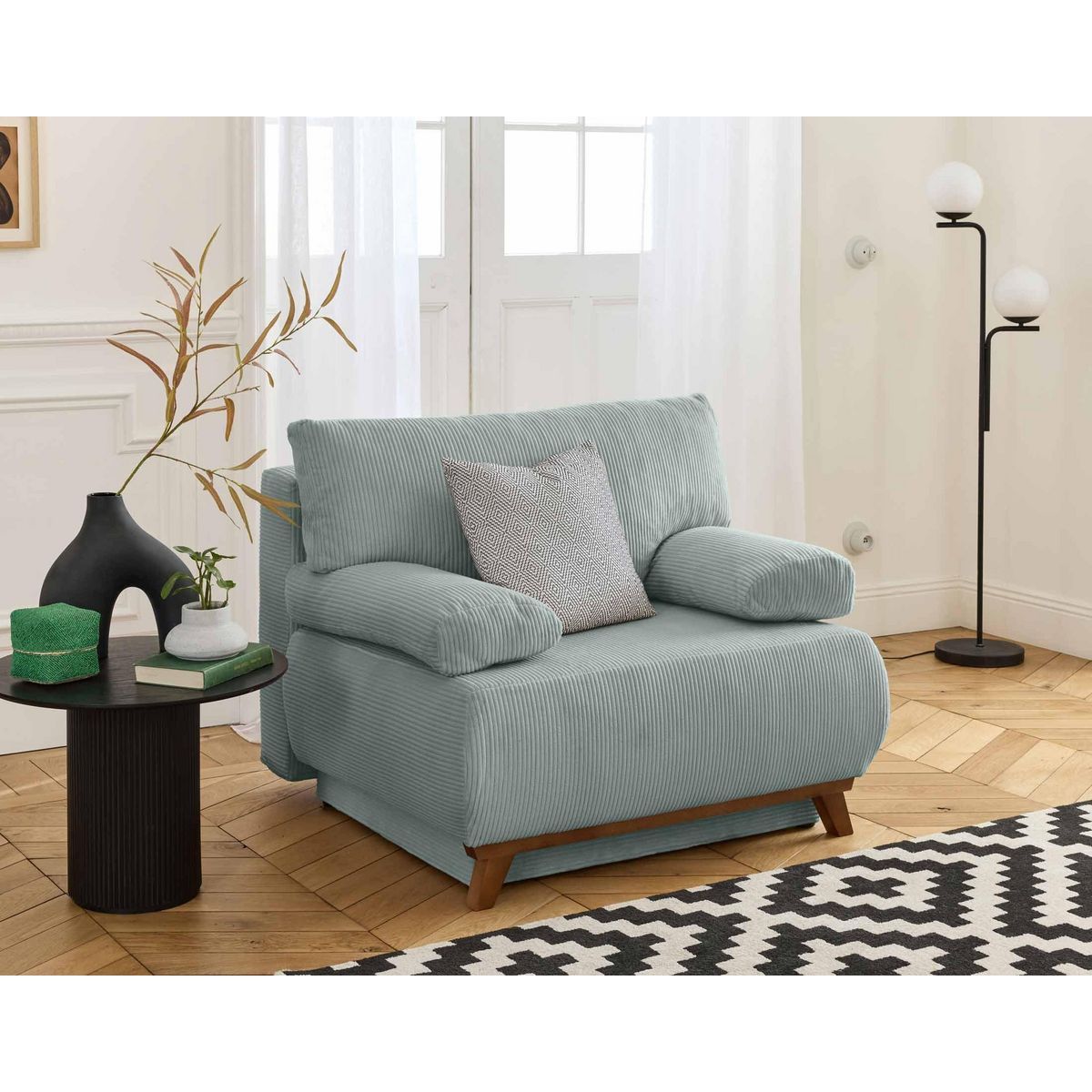 BEST MOBILIER Cristal - fauteuil - convertible avec coffre - en velours côtelé