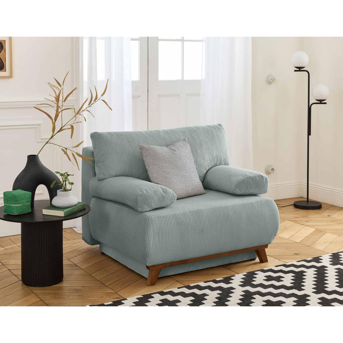 BEST MOBILIER Cristal - fauteuil - convertible avec coffre - en velours côtelé