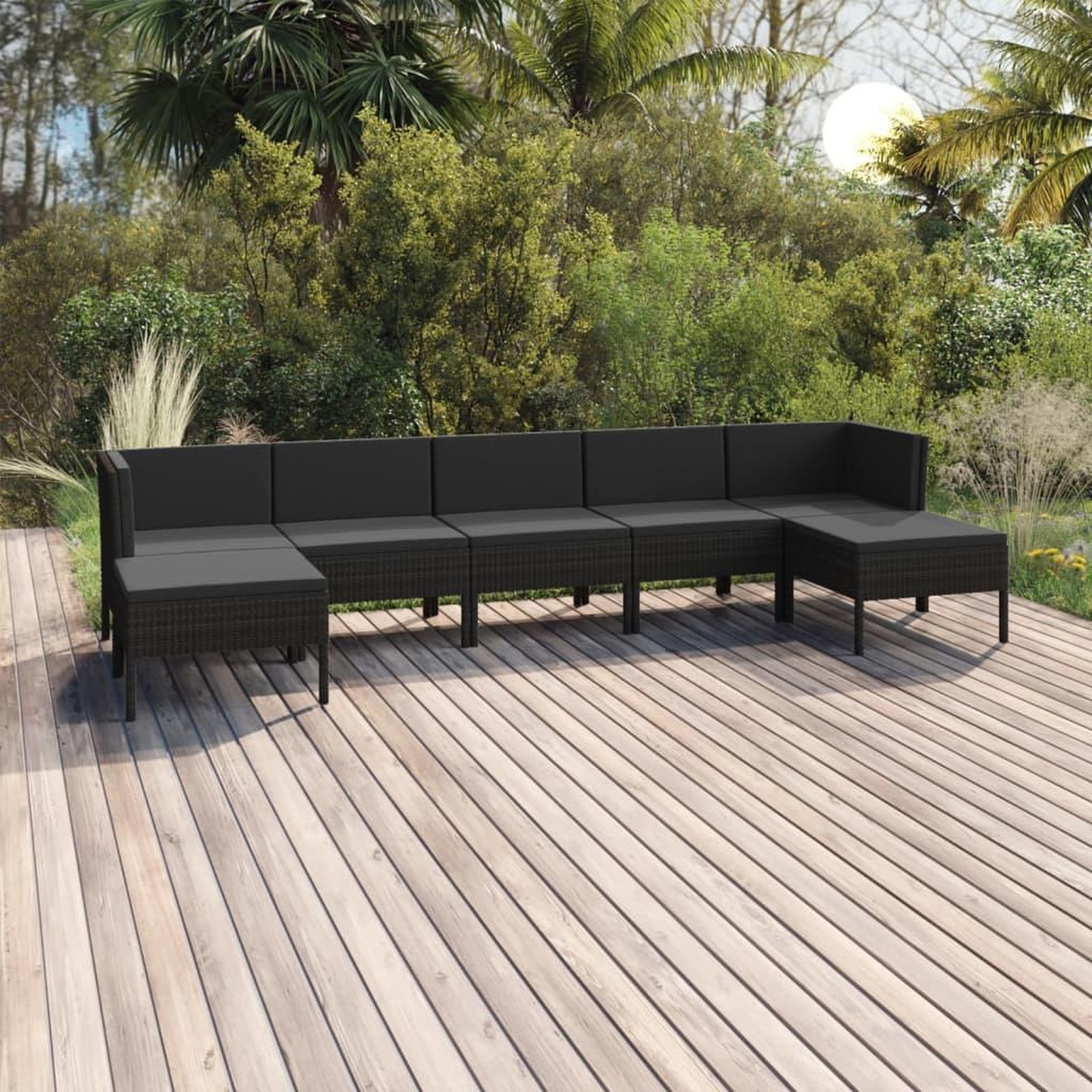 Voir la diapositive 1 : VIDAXL Salon de jardin 7 pcs avec coussins Resine tressee Noir