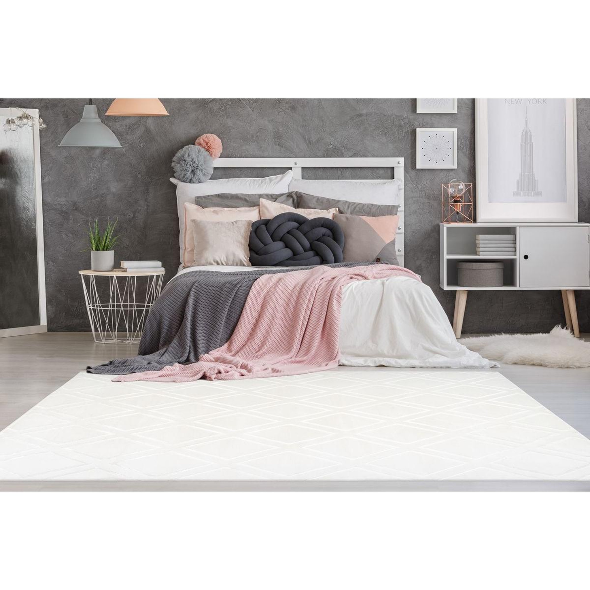 Voir la diapositive 2 : Paris Prix Tapis imprimé losange fait main  monroe iii  blanc