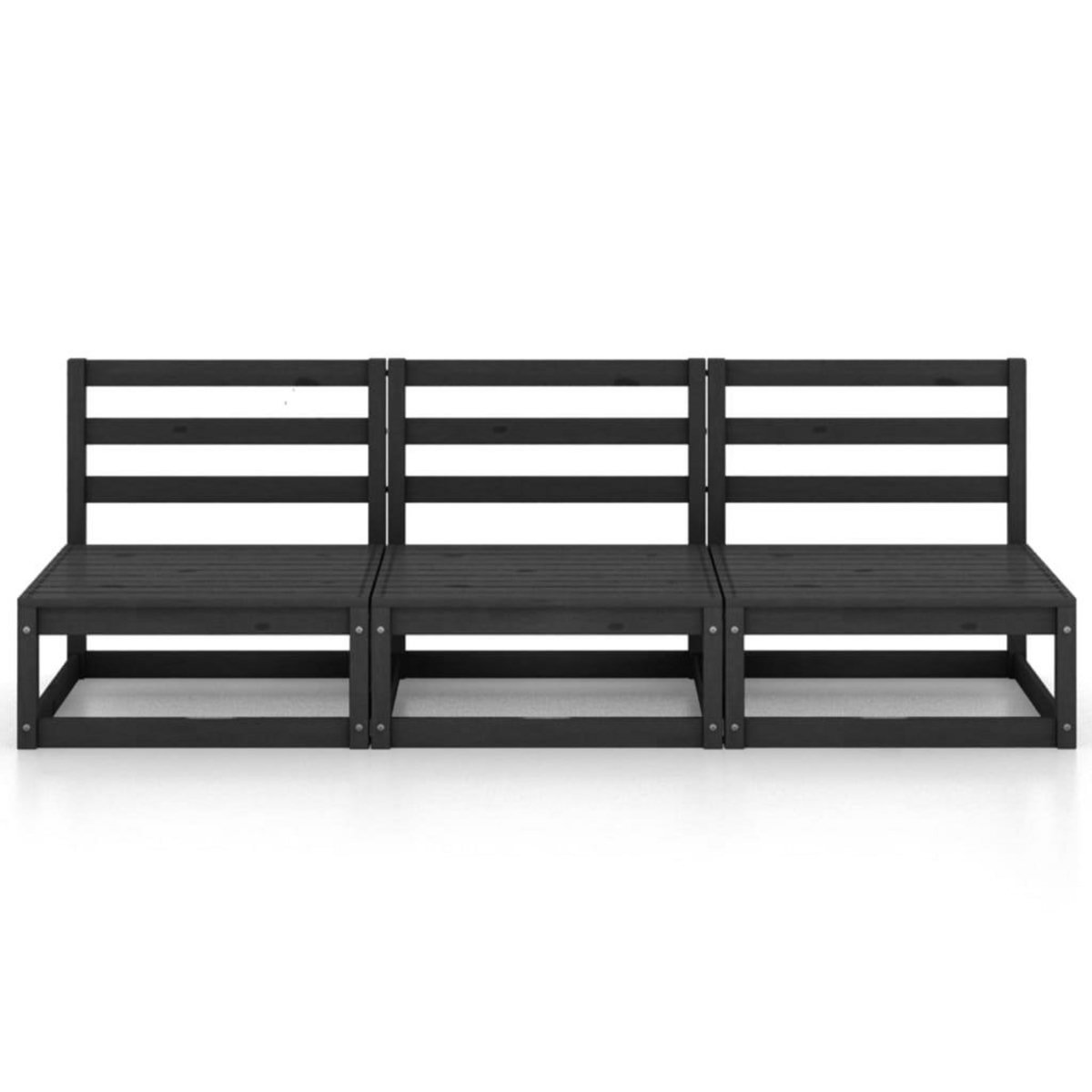 VIDAXL Canape a 3 places de jardin Noir Bois de pin solide