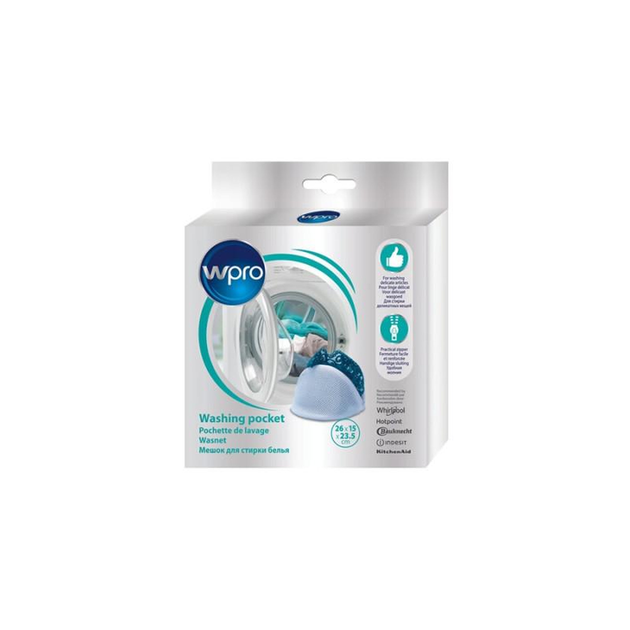 Voir la diapositive 2 : WPRO Accessoire pour appareil de lavage Wpro Pochette de lavage Filet WAS200