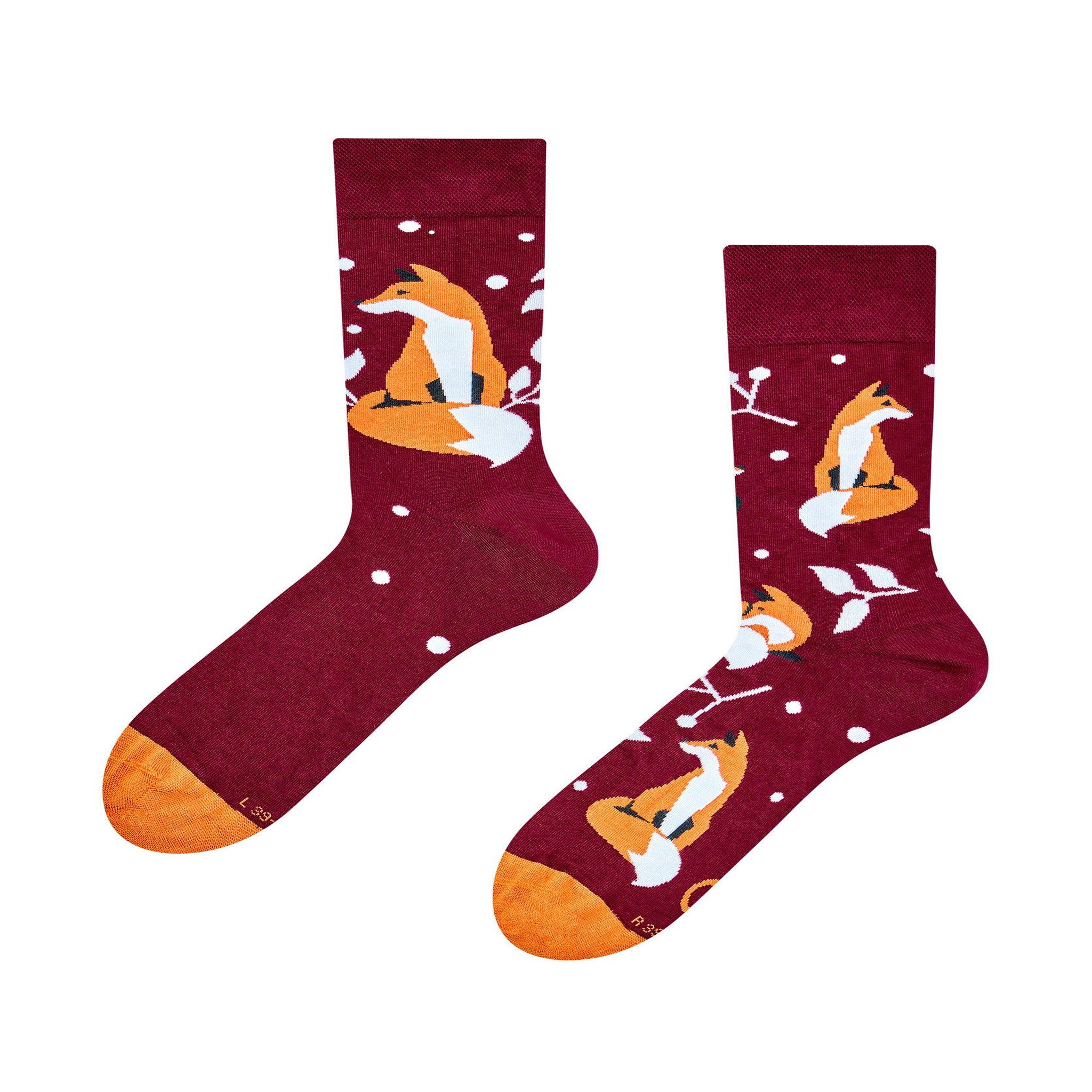 DEDOLES Chaussettes bambou renard & feuilles. Coloris disponibles : Rouge