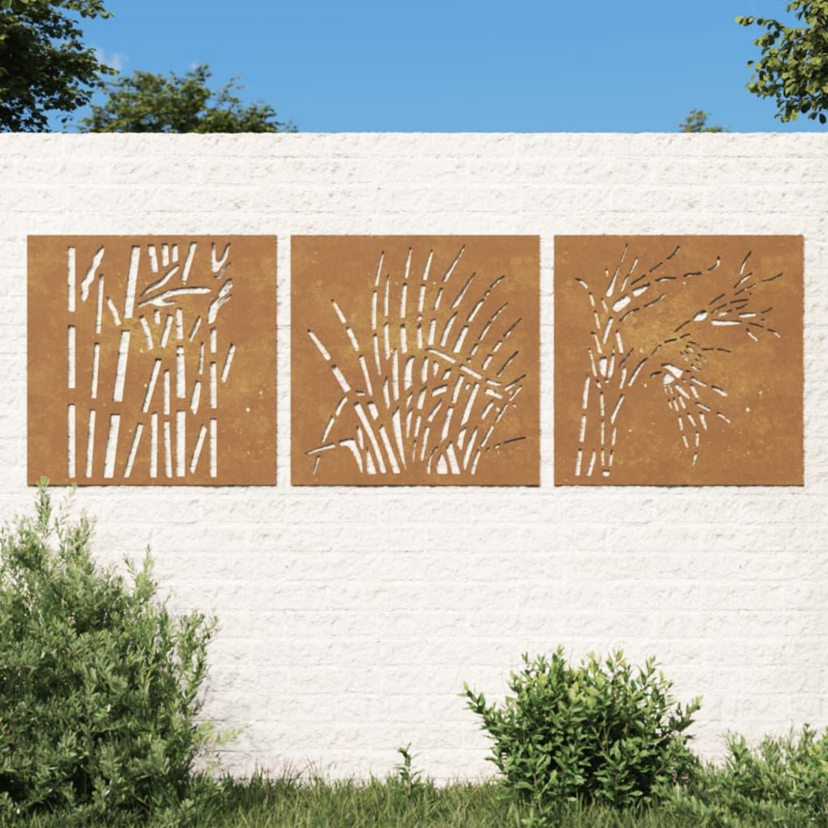 VIDAXL Decorations murales jardin 3 pcs 55x55 cm design d'herbe