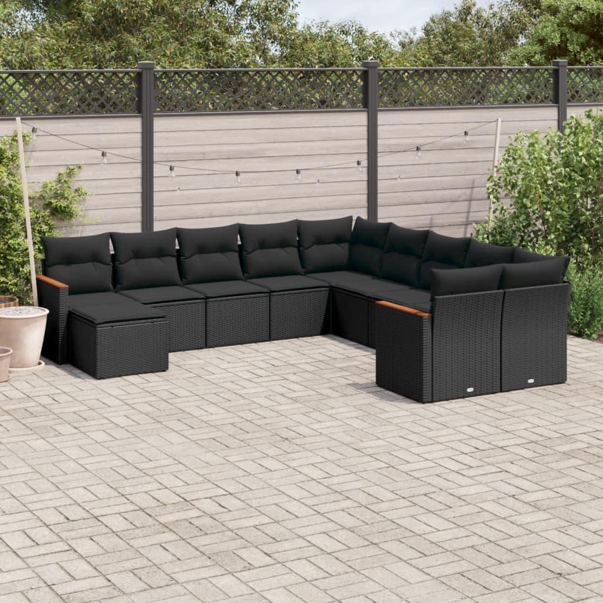 VIDAXL Salon de jardin 11 pcs avec coussins noir resine tressee