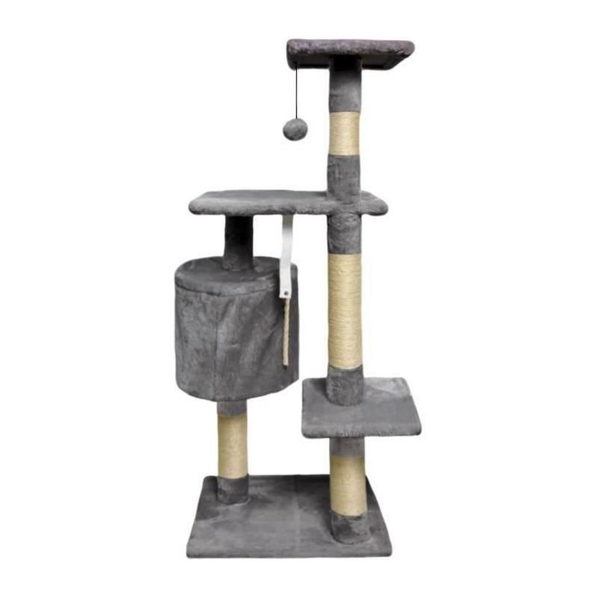 Voir la diapositive 3 : PALOMAR Arbre a chat - 40 x 40 x 110 cm - PALOMA - Gris foncé - 3 plateformes, 1 corde, 1 niche , poteaux a griffer