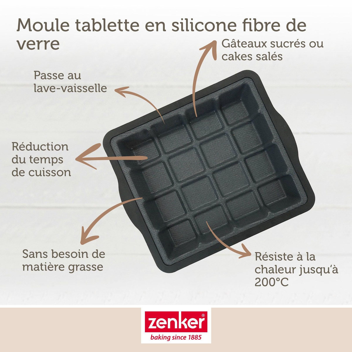 ZENKER Set pâtisserie avec moule en forme de tablette de chocolat, 2 bols à mixer, verre mesureur et spatule Zenker