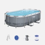 BESTWAY Kit piscine complet BESTWAY – Spinelle grise – piscine ovale tubulaire pompe de filtration et kit de réparation inclus. Coloris disponibles : Gris