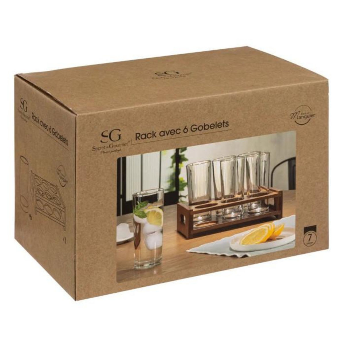SECRET DE GOURMET Lot de 6 Verres & Rack  Victor  30cl Transparent