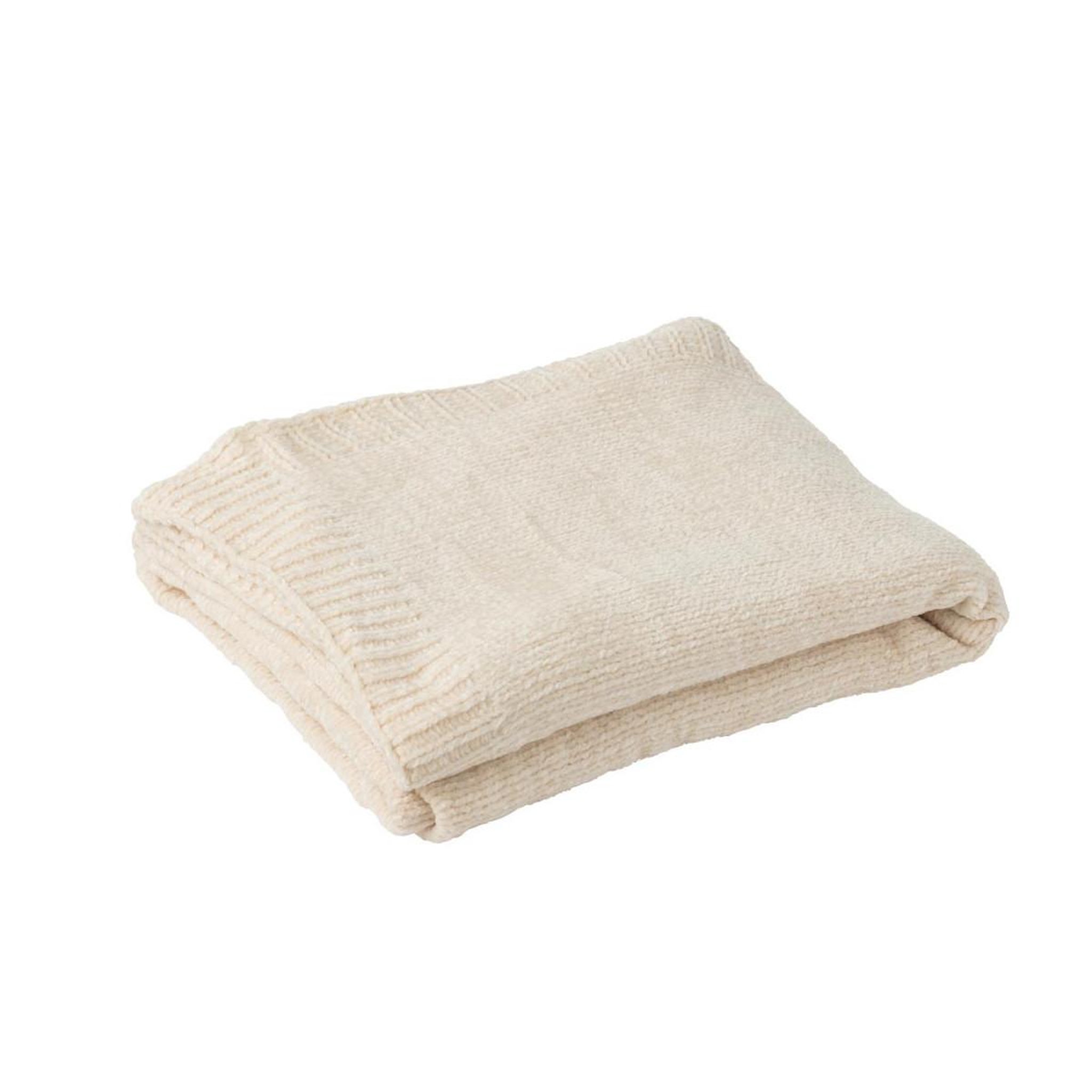 Voir la diapositive 2 : J-LINE Plaid uni chenille  bradly  130x170cm écru