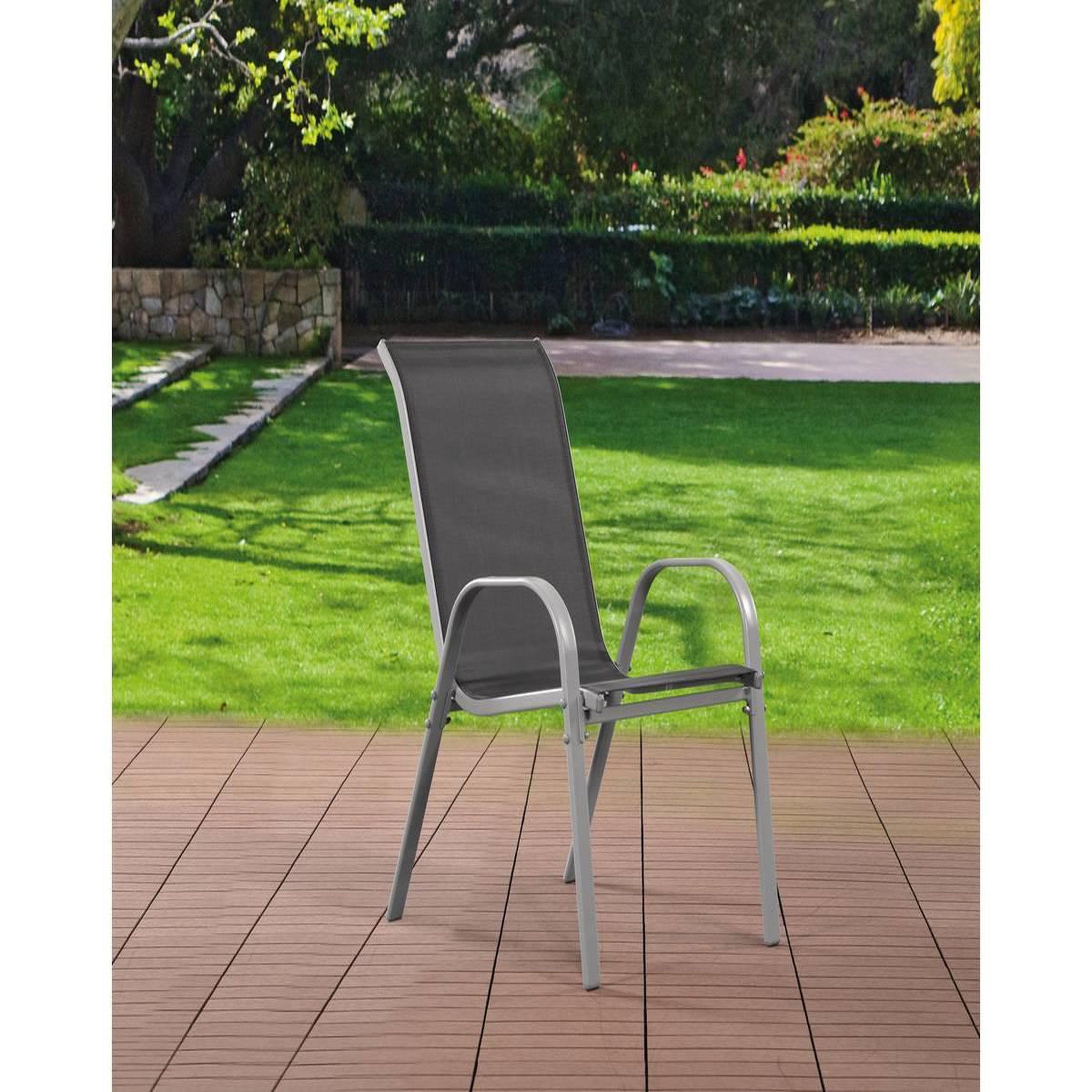 Voir la diapositive 3 : Habitat et Jardin Fauteuil jardin textilène  cordoba  - phoenix - gris foncé/argenté - lot de 4