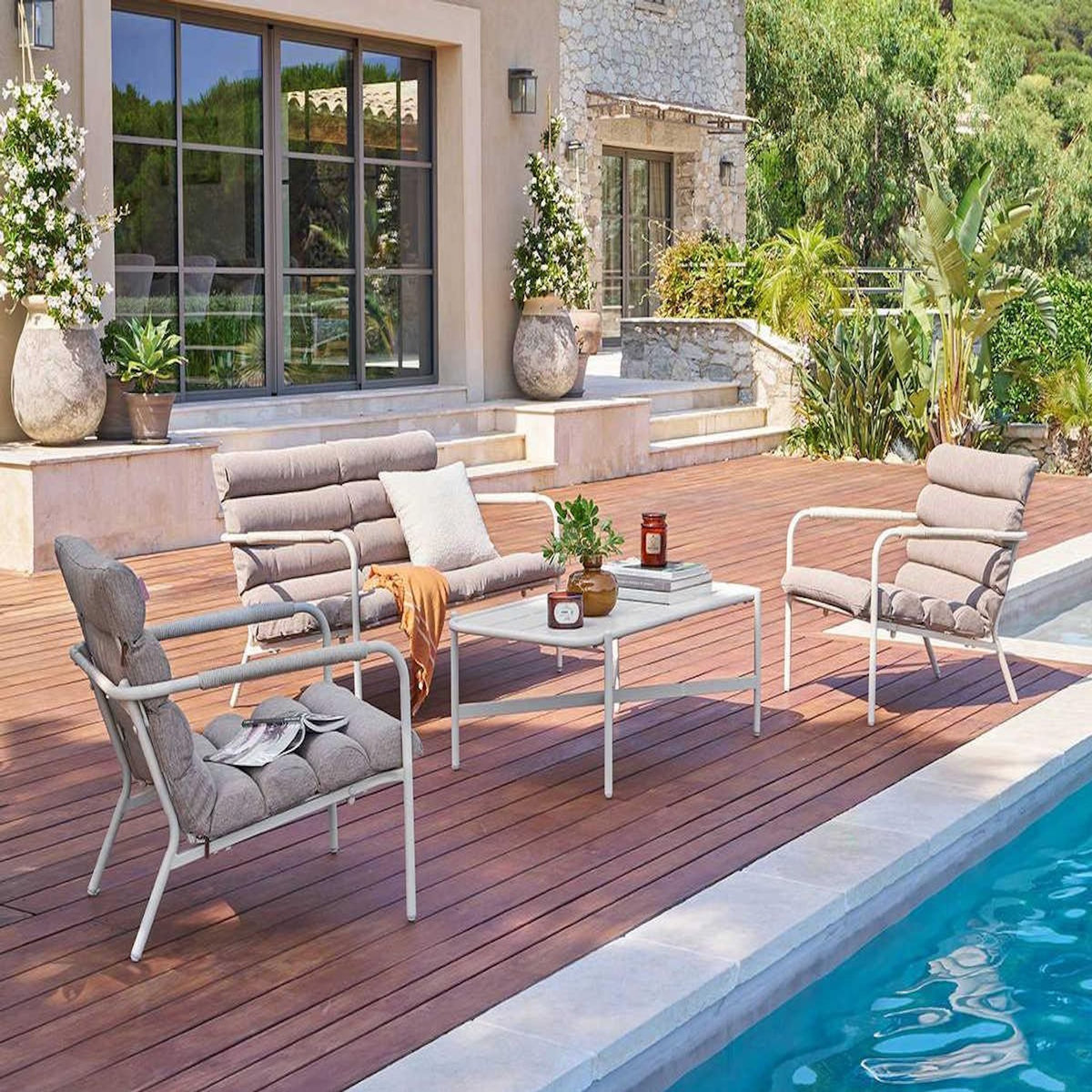 HESPERIDE Salon de jardin en alu Solani Argile - 4 places - Hespéride