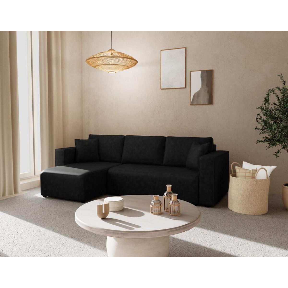 BEST MOBILIER Topaze - canapé d'angle réversible 4 places convertible avec coffre en simili