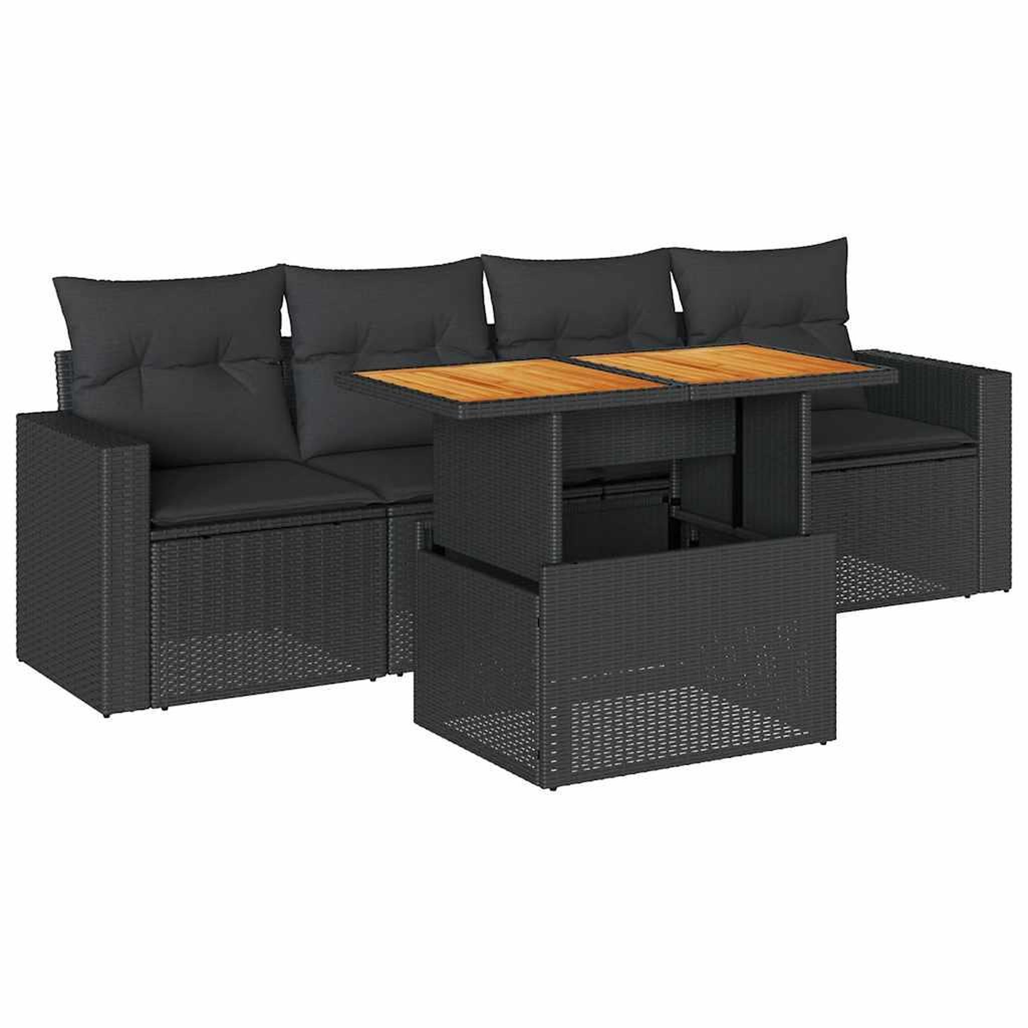 Voir la diapositive 2 : VIDAXL Salon de jardin 5 pcs avec coussins noir resine tressee