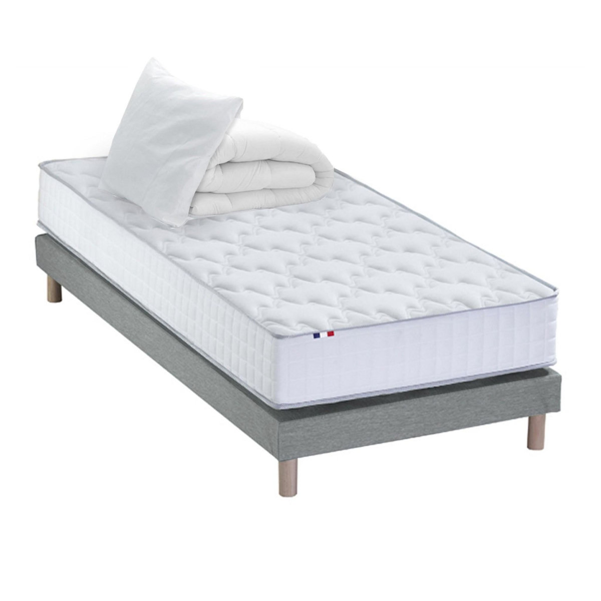 IDLITERIE Pack matelas ressorts ASTRE, sommier, couette et oreillers français