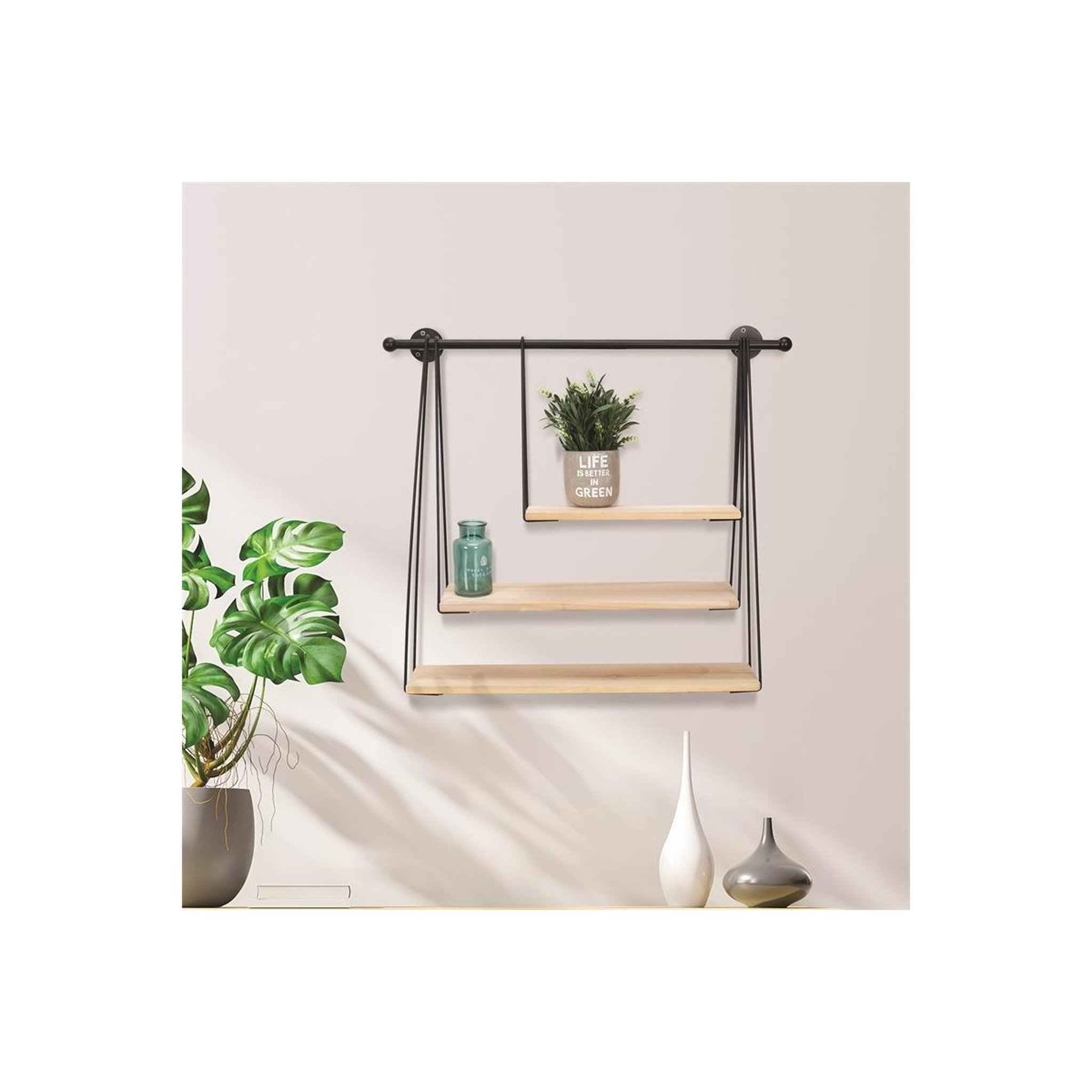 Voir la diapositive 2 : The Home Deco Factory Étagère murale 3 niveaux  filaire  65cm naturel
