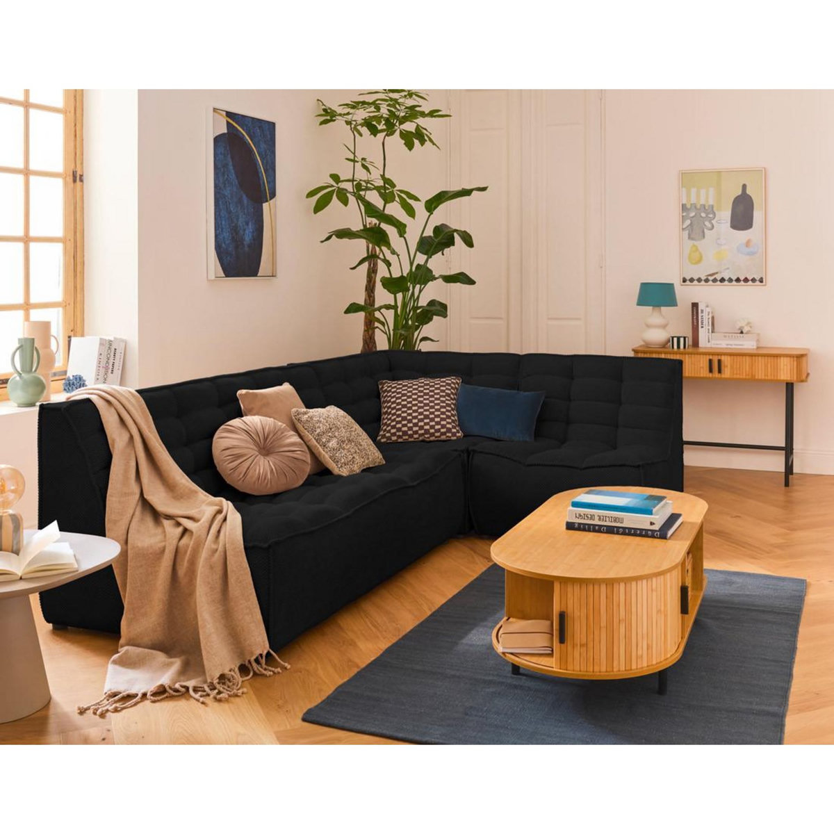 LISA DESIGN Ellie - canapé modulable d'angle réversible 4 places en velours texturé