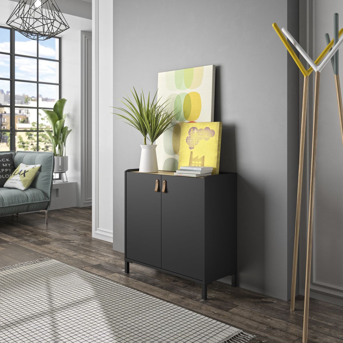 Meuble de rangement 2 portes L81xP36xH80cm COPENHAGUE