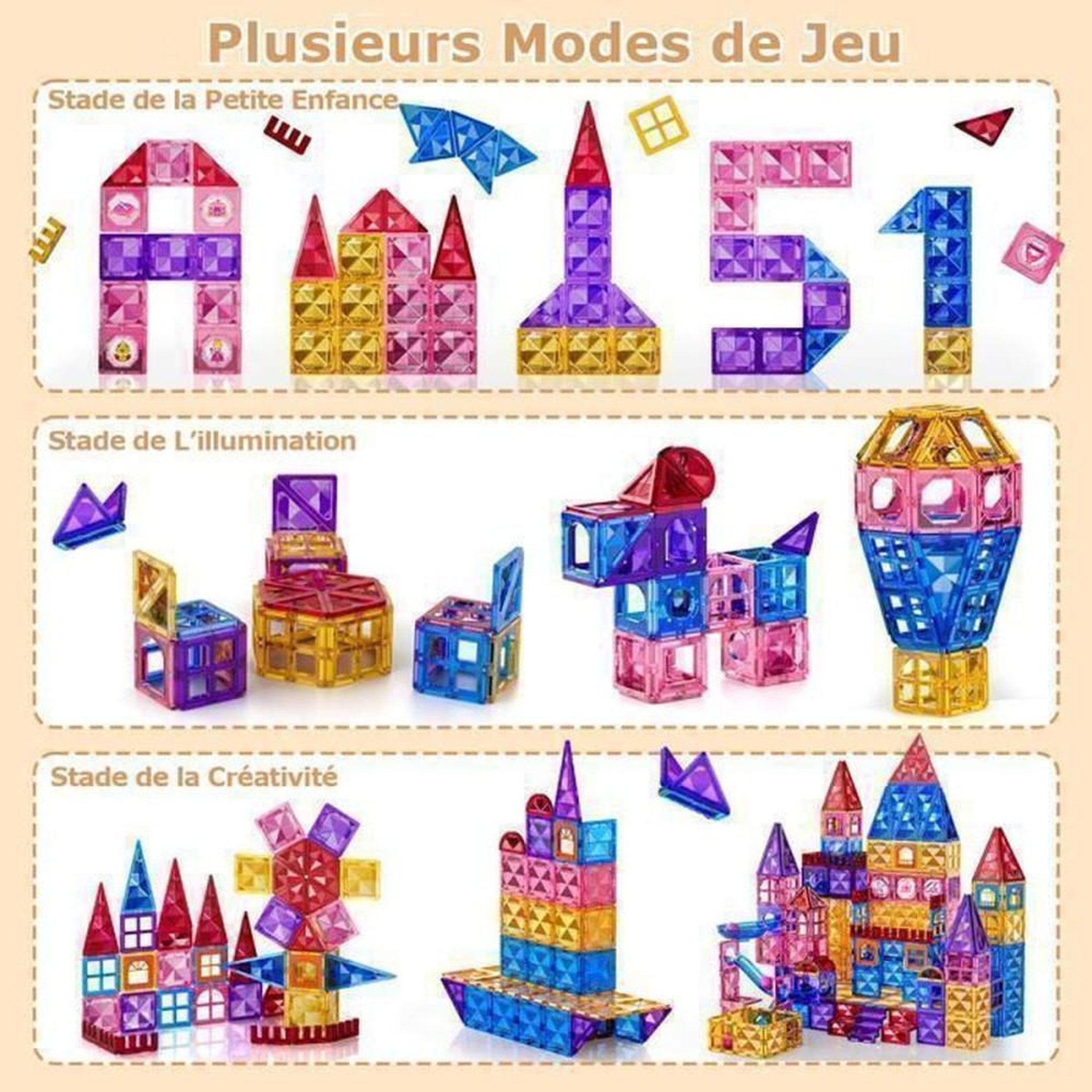 Voir la diapositive 4 : Set de blocs de construction magnétiques éducatifs 97 pièces multicolores STEM pour enfants 3 à 12 ans