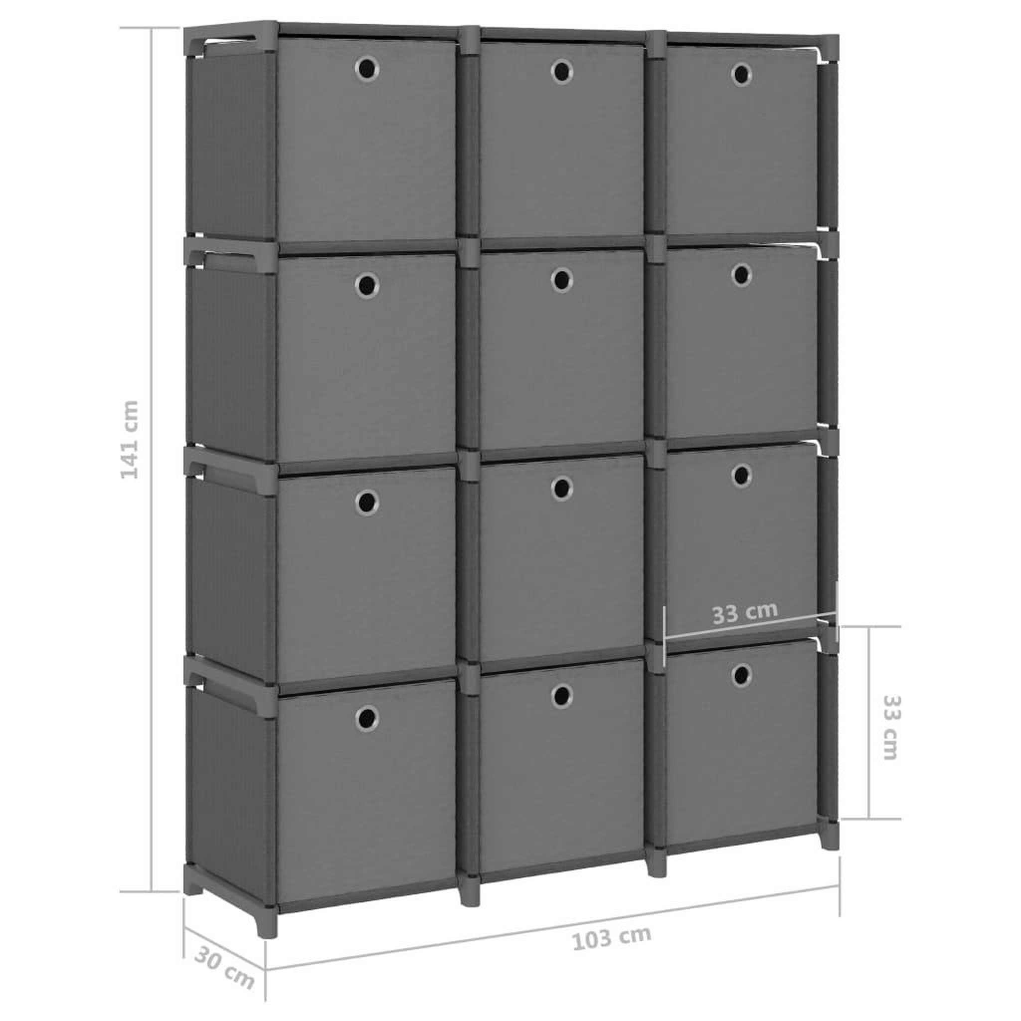 Voir la diapositive 6 : VIDAXL Etagere a 12 cubes avec boîtes Gris 103x30x141 cm Tissu