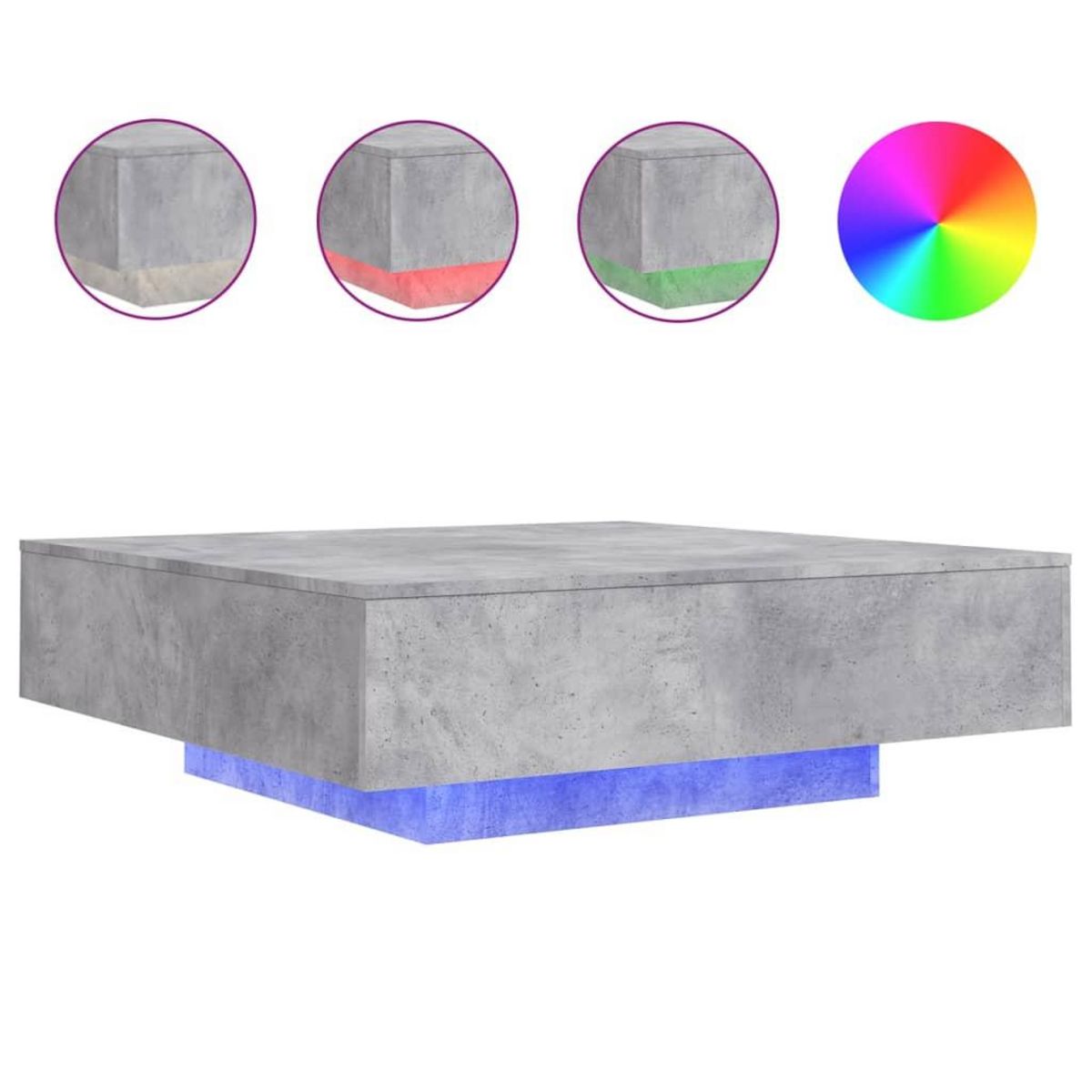 VIDAXL Table basse avec lumieres LED gris beton 100x100x31 cm