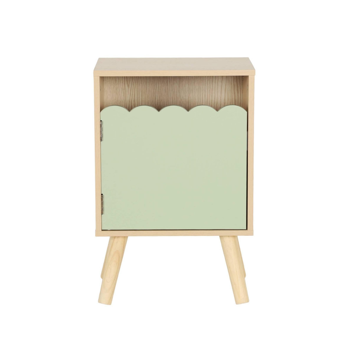 SWEEEK Table de chevet enfant décor bois vert 1 porte. pieds bois de pin - 34 x 23.5 x 52 cm  - Azur