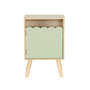 Voir la diapositive 2 : SWEEEK Table de chevet enfant décor bois vert 1 porte. pieds bois de pin - 34 x 23.5 x 52 cm  - Azur