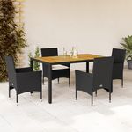 VIDAXL Ensemble a manger de jardin et coussins 5 pcs noir rotin acacia