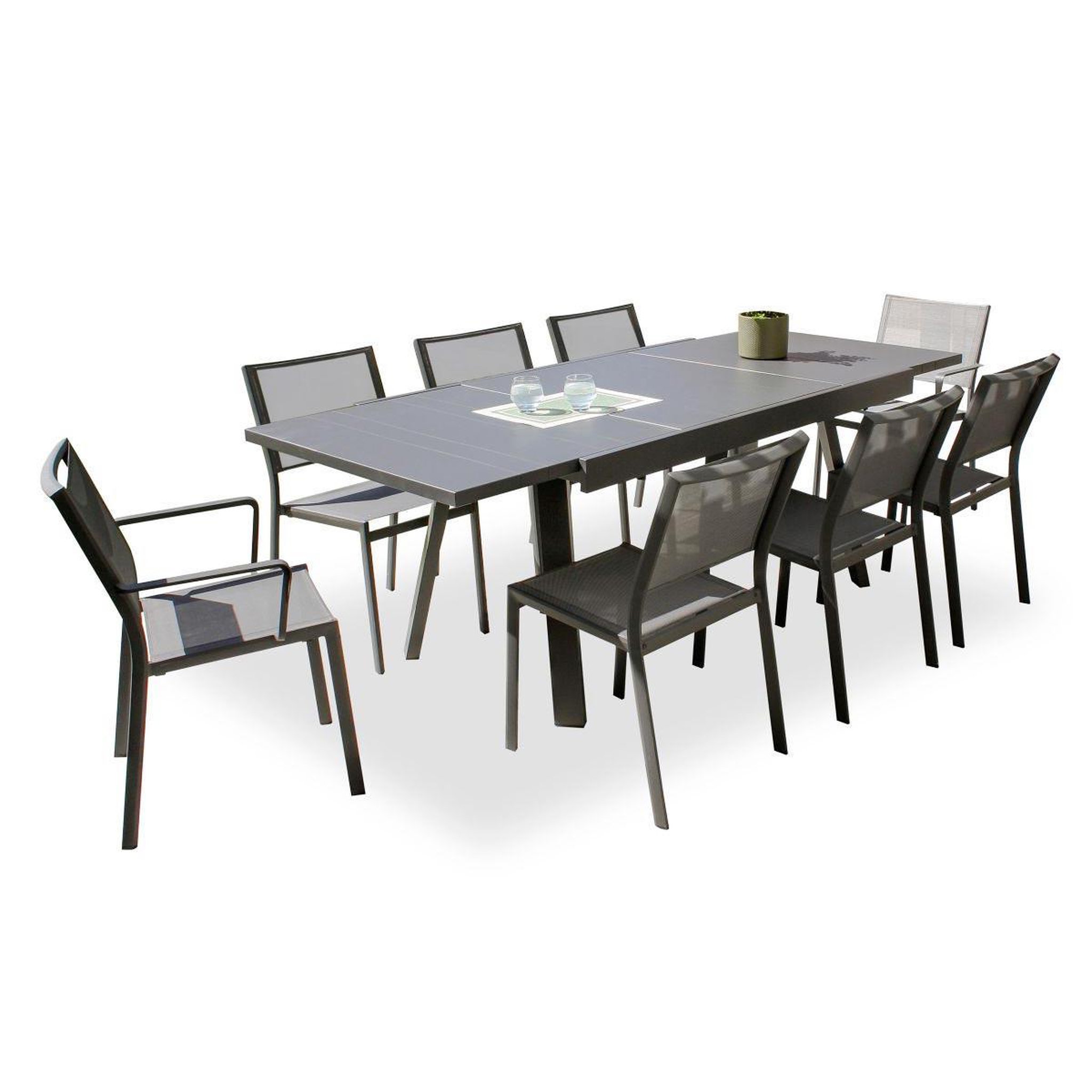 DCB GARDEN Ensemble Table de Jardin 6 Chaises & 2 Fauteuils  Stockholm  150-225cm Gris Anthracite