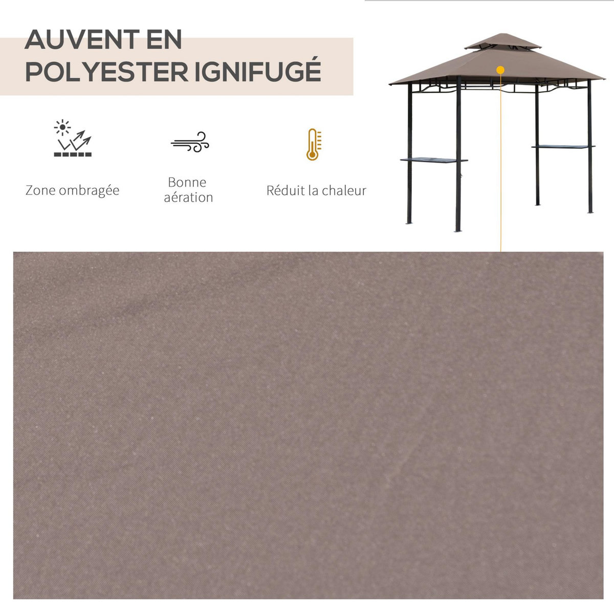 HOMCOM Pavillon abri tonnelle de jardin pour barbecue double toit 2 tablettes incluses tissu polyester acier 2,45 x 1,48 x 2,55 m chocolat