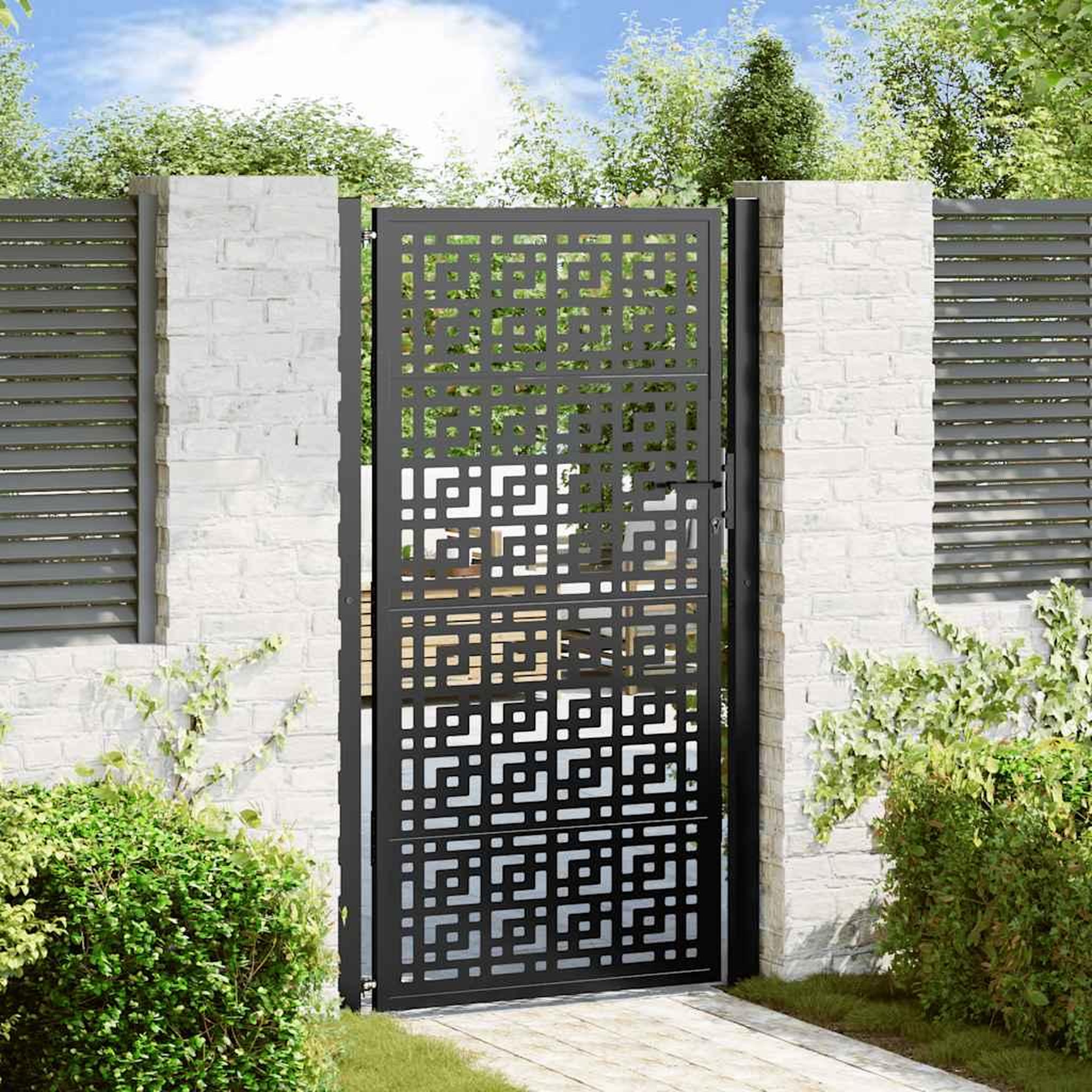 VIDAXL Portail de jardin noir 105x180 cm acier conception croisee
