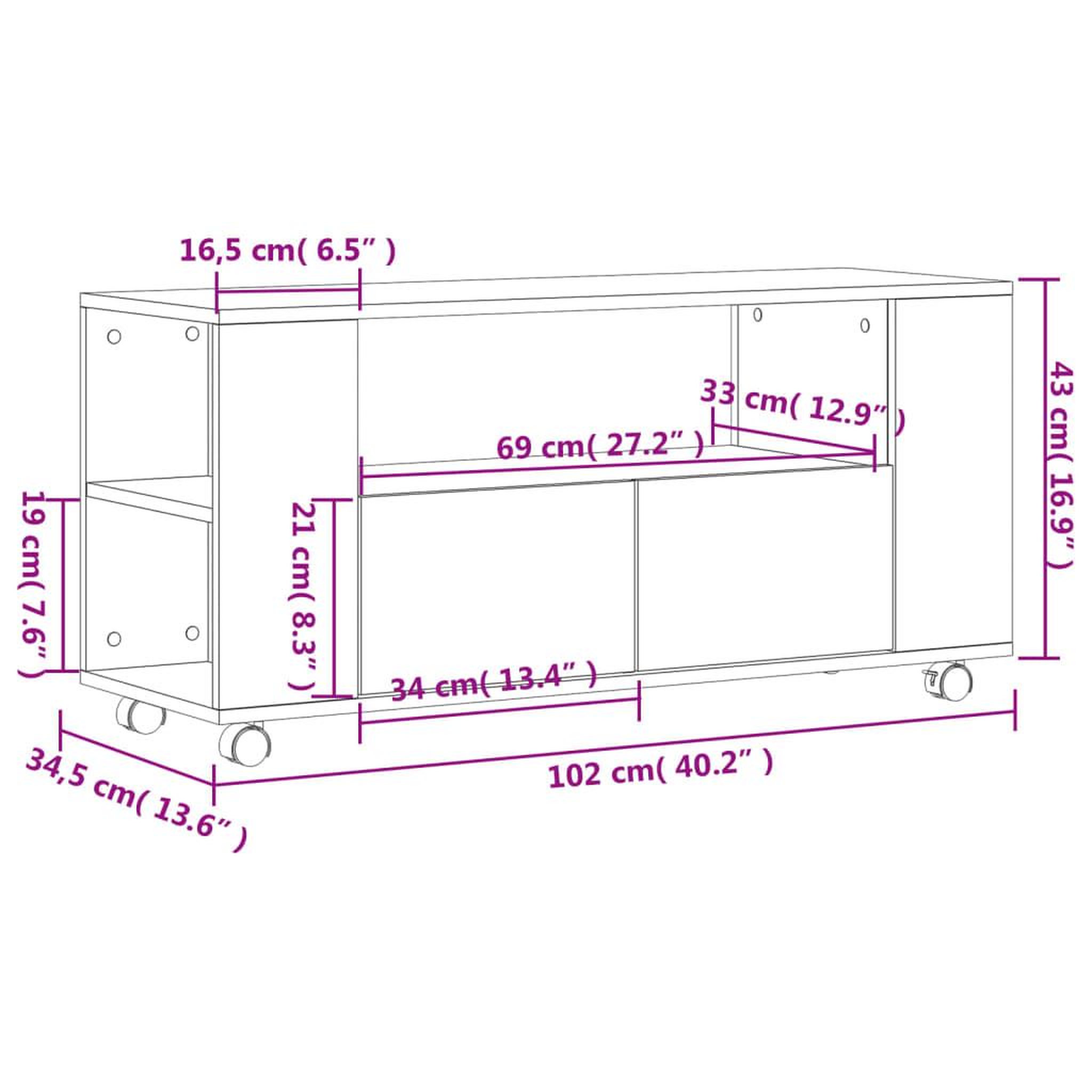 Voir la diapositive 6 : VIDAXL Meuble TV sonoma gris 102x34,5x43 cm bois d'ingenierie