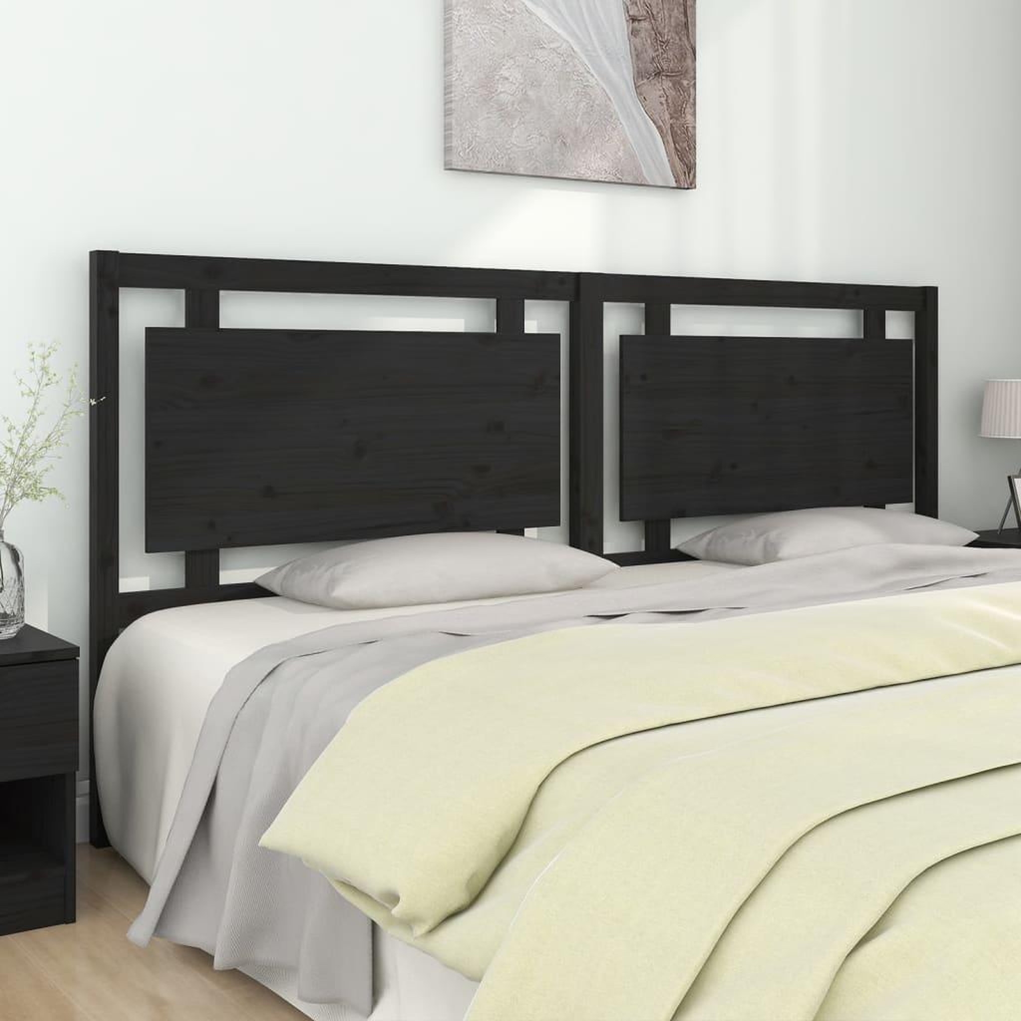 Voir la diapositive 1 : VIDAXL Tete de lit Noir 205,5x4x100 cm Bois massif de pin