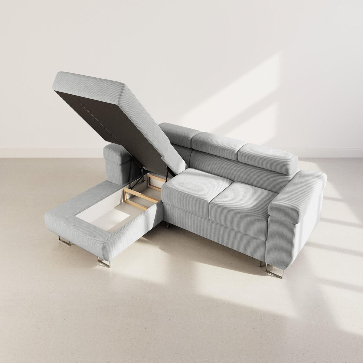 BEST MOBILIER Pablo - canapé d'angle gauche - 6 places - convertible avec coffre et têtières réglables - en velours côtelé