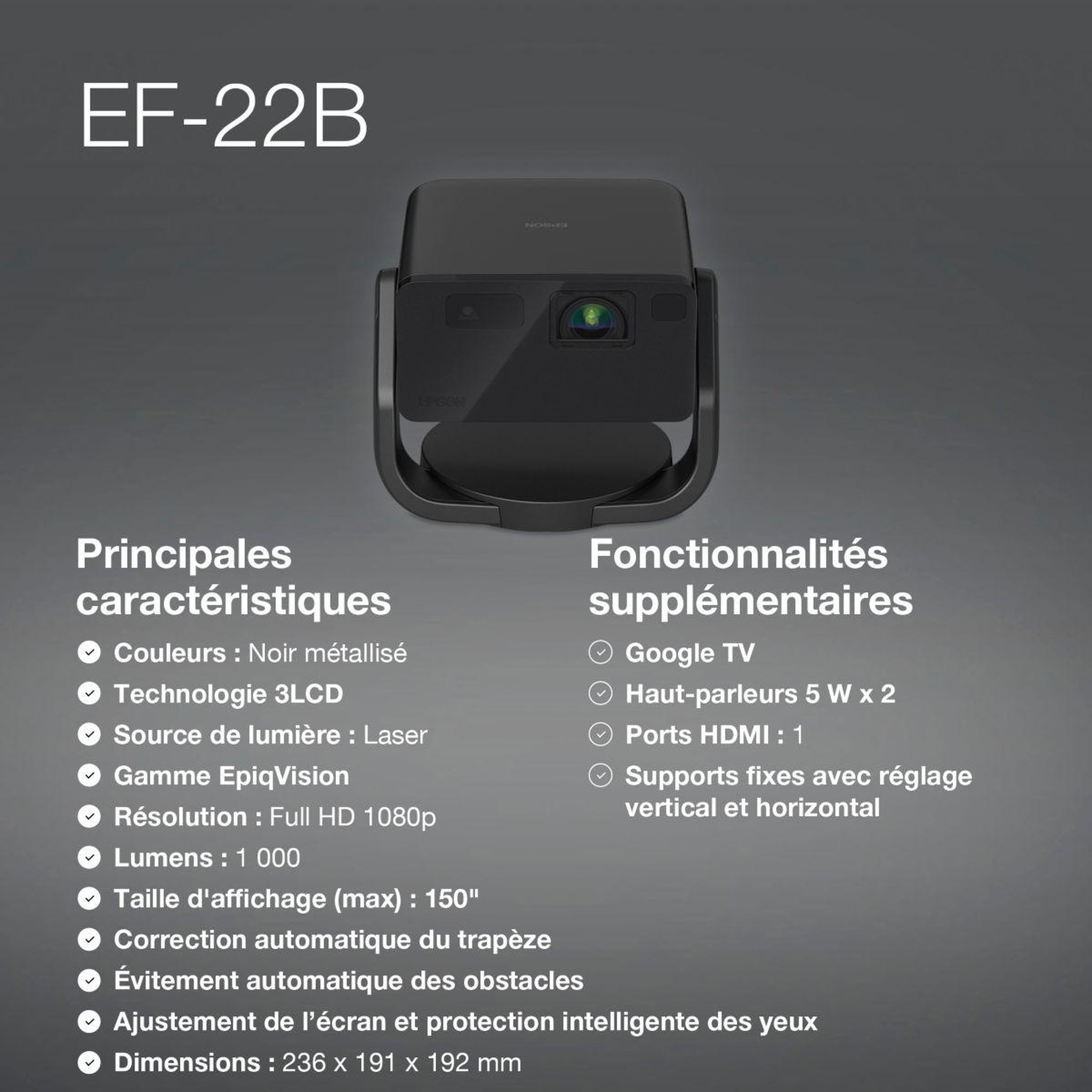 Voir la diapositive 3 : Epson Vidéoprojecteur home cinéma EF-22B