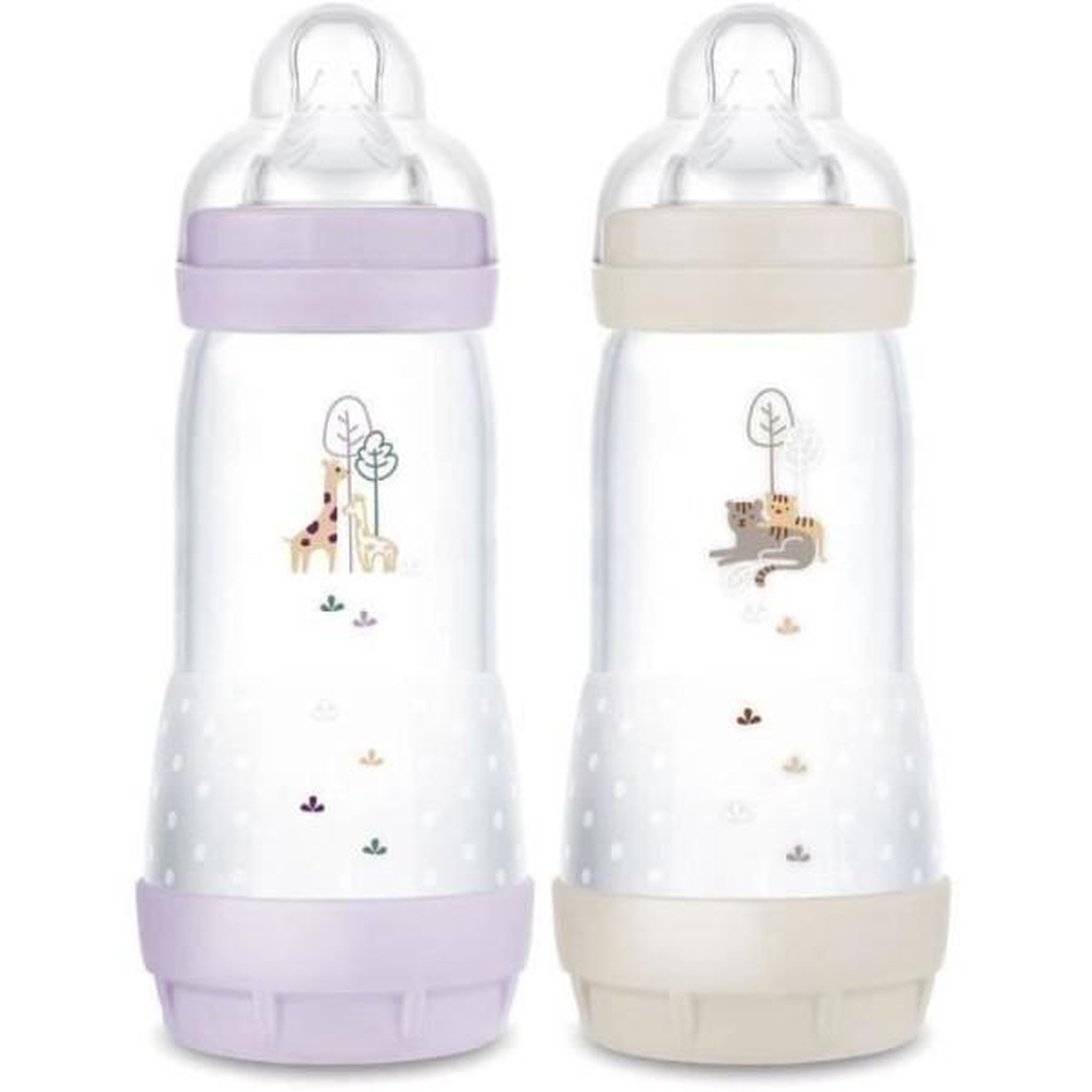 MAM Lot de 2 Biberons - MAM - Easy Start - Anti-colique - 320 ml - Tétine débit 3 - Lilas + Sable