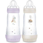 MAM Lot de 2 Biberons - MAM - Easy Start - Anti-colique - 320 ml - Tétine débit 3 - Lilas + Sable