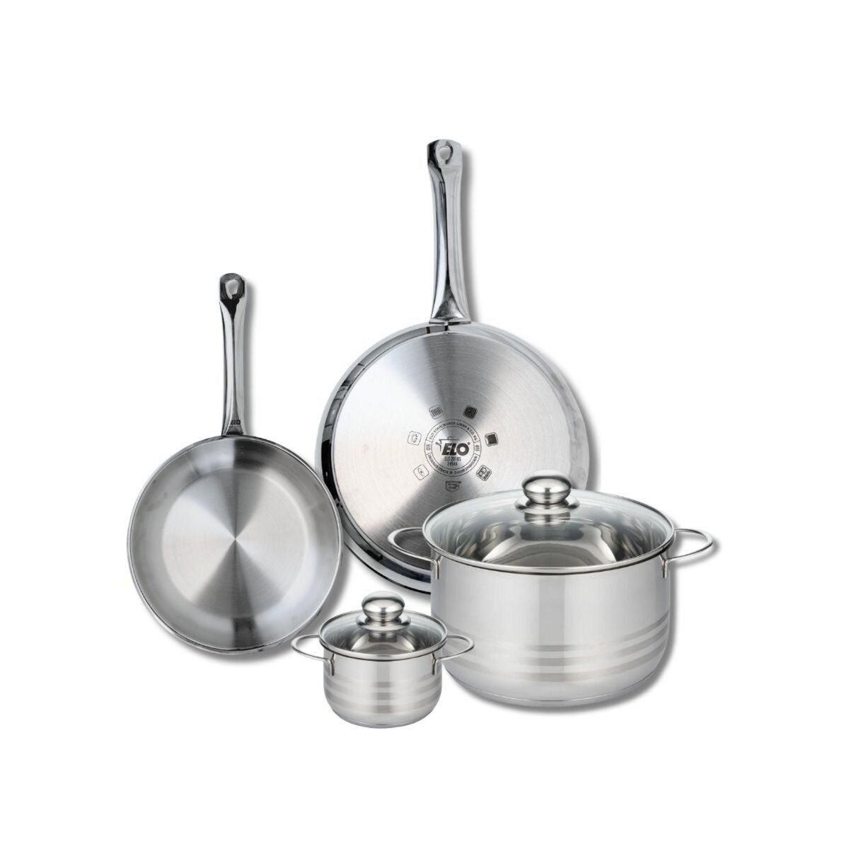 ELO Ensemble de 2 Poêles de cuisson 24 et 28 cm et 2 faitouts 12 et 24 cm Elo Profi Brillant