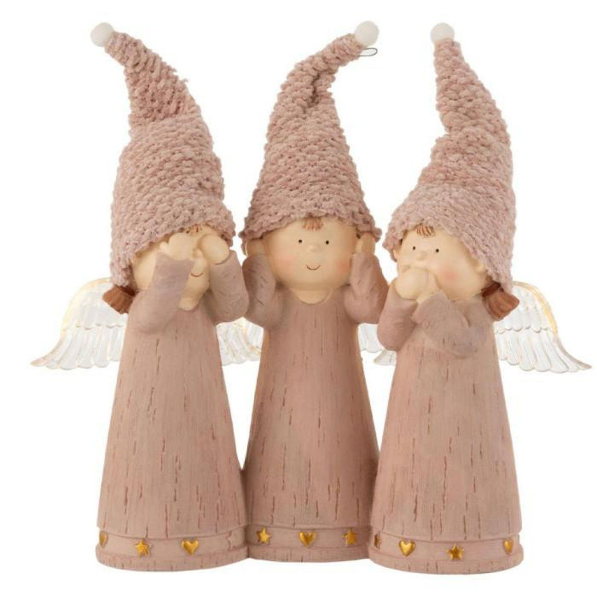 Paris Prix Statuette Déco Led  3 Anges  28cm Rose