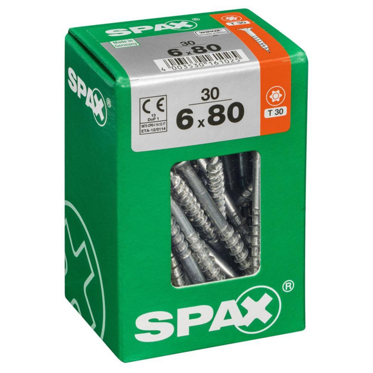 CENTRALE BRICO Lot de 30 vis acier tête fraisée torx SPAX, Diam.6 mm x L.80 mm