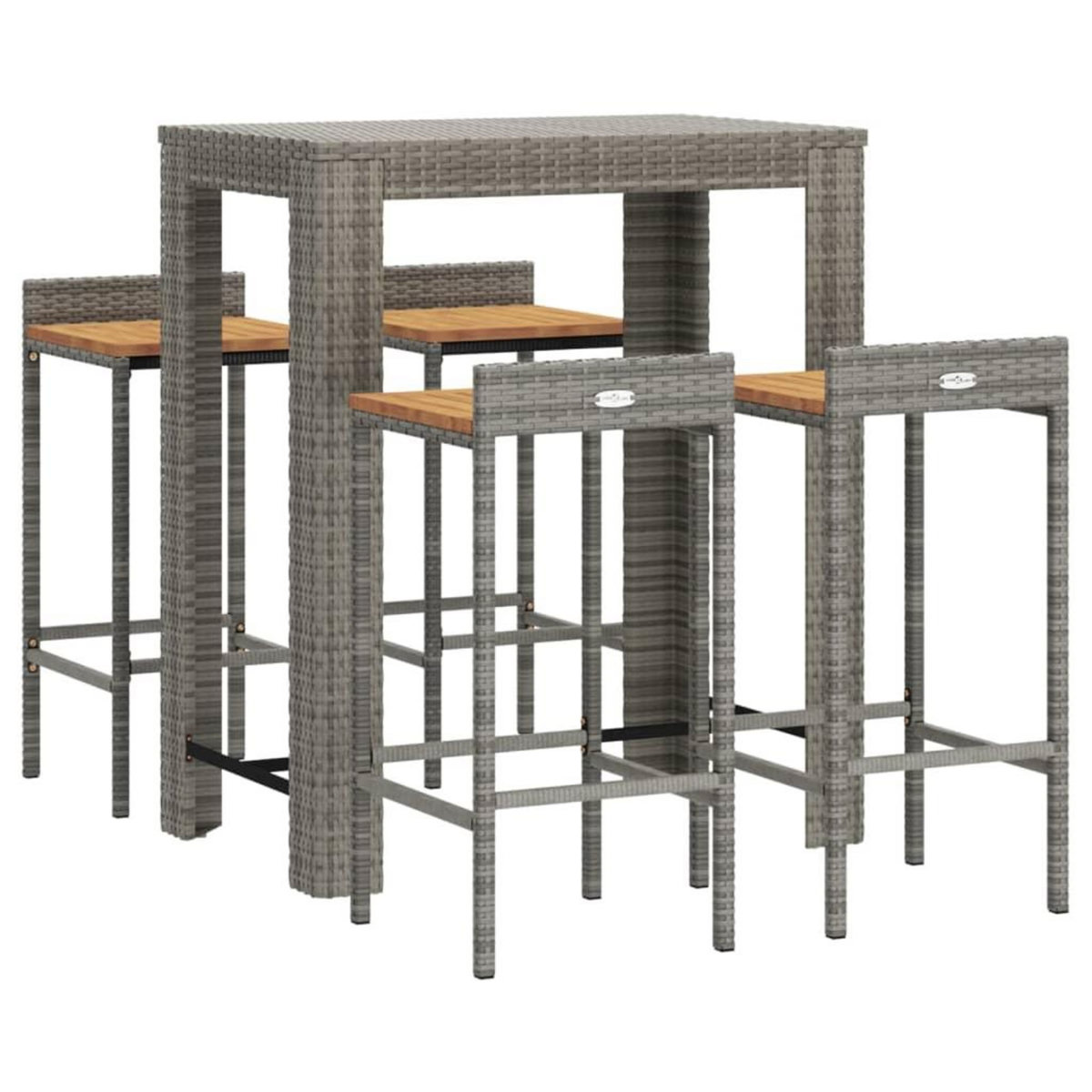 VIDAXL Ensemble de bar jardin 5 pcs gris poly rotin/bois massif acacia