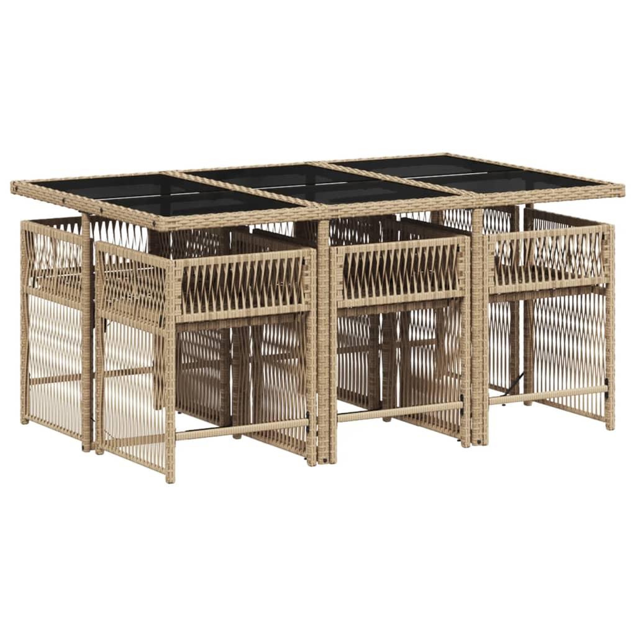 Voir la diapositive 3 : VIDAXL Ensemble a manger de jardin coussins 7 pcs melange beige rotin