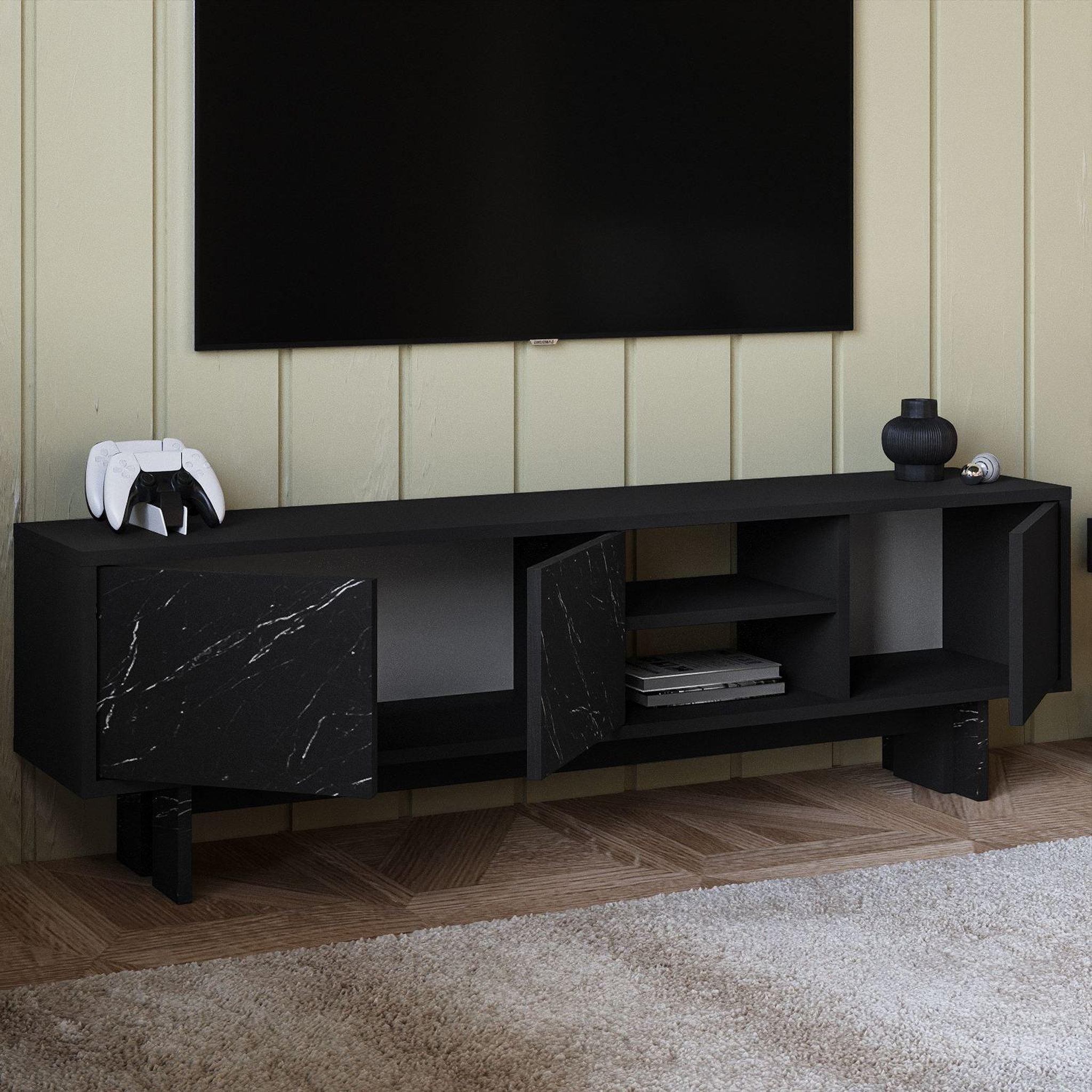 Voir la diapositive 4 : Habitat et Jardin Meuble tv en bois  ravello  - 150 x 30 x 45 cm - noir