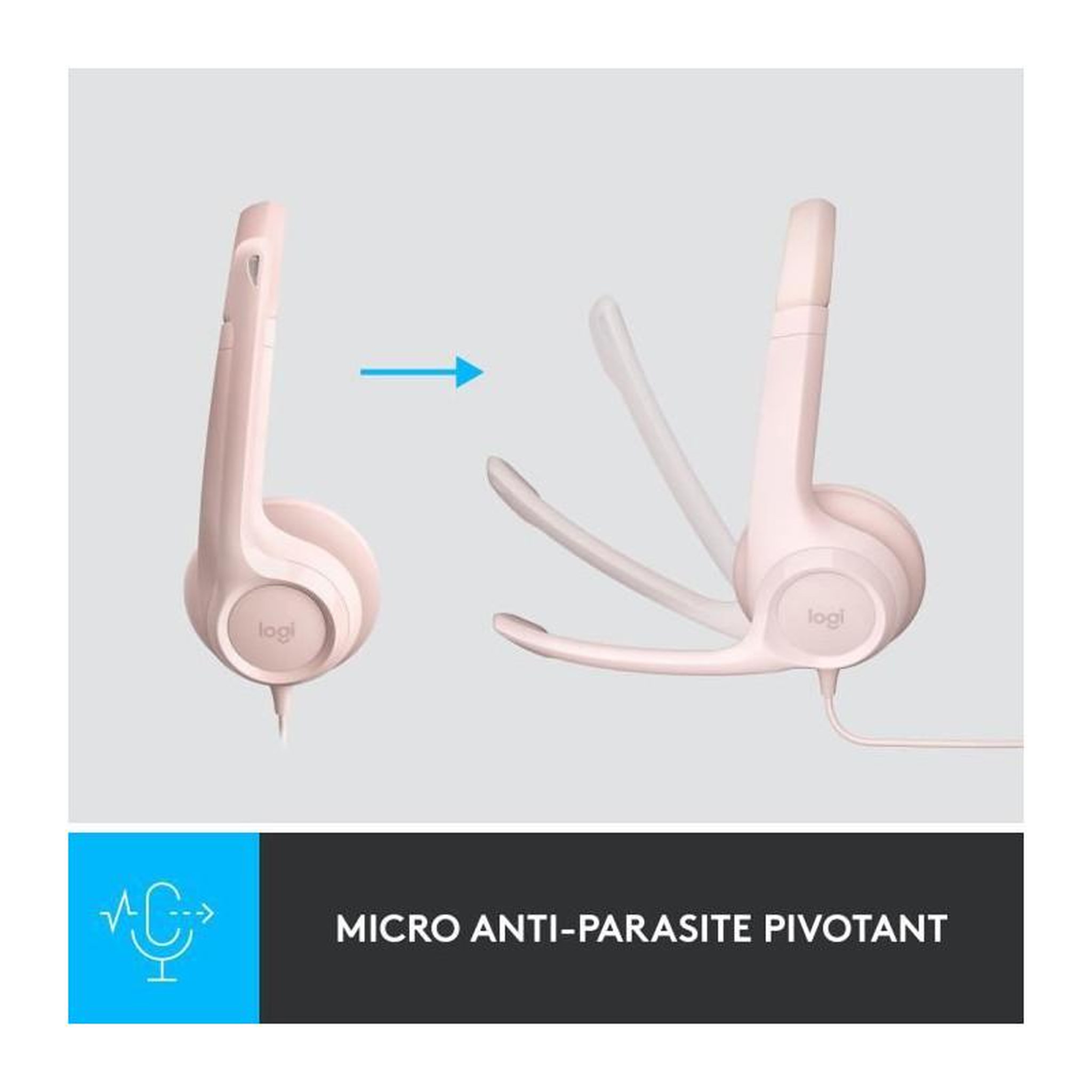 Voir la diapositive 3 : Logitech Logitech H390 Casque Filaire Stéréo avec Microphone Antibruit, USB-A - Rose