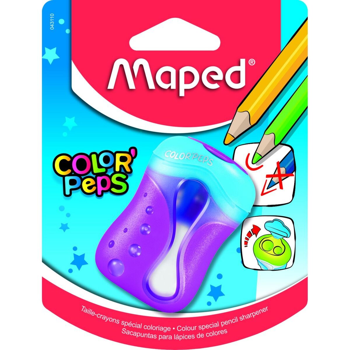 MAPED Taille-crayons 2 trous spécial coloriage avec réservoir Color'Peps violet