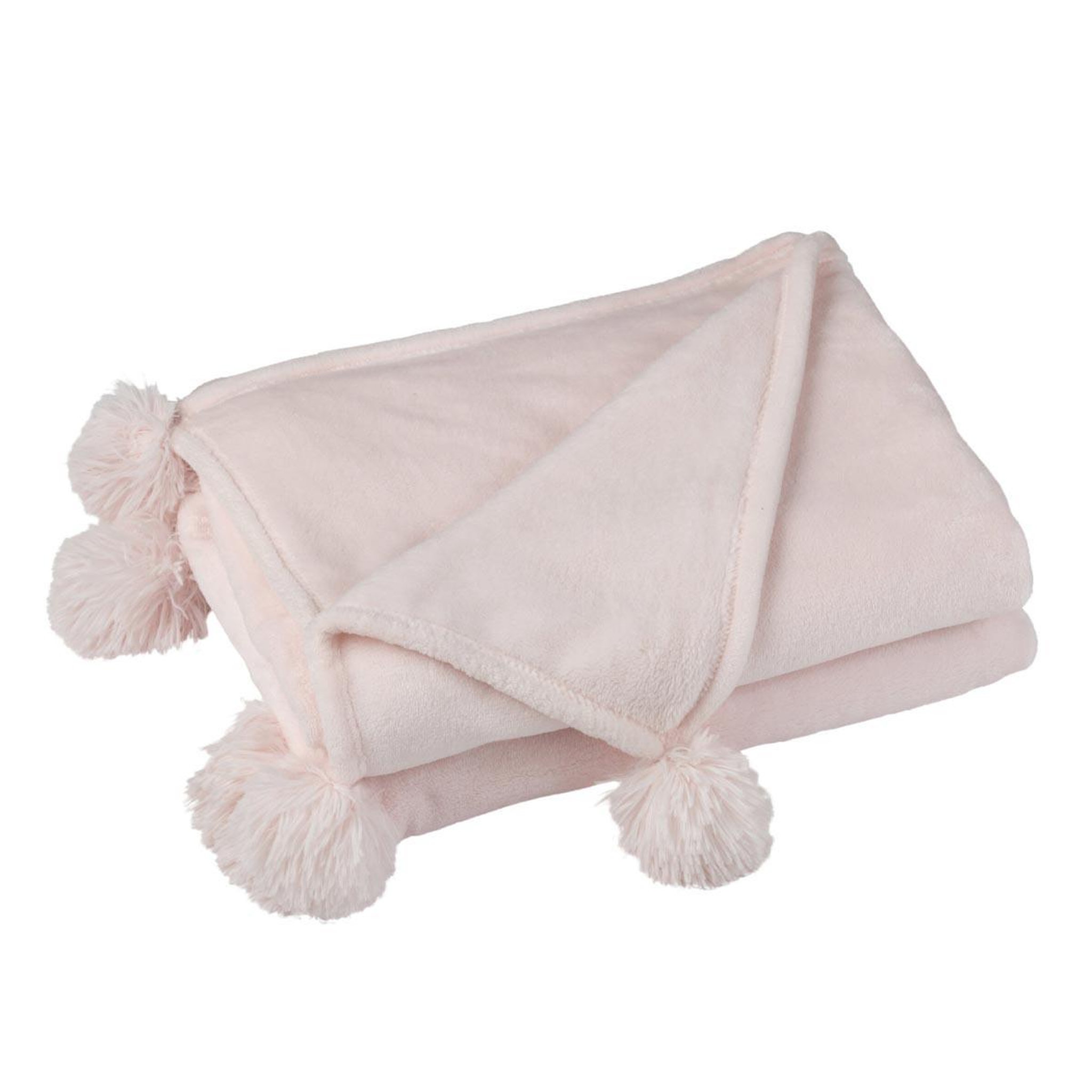 Voir la diapositive 2 : J-LINE Plaid à pompons  blanket  130x170cm rose clair
