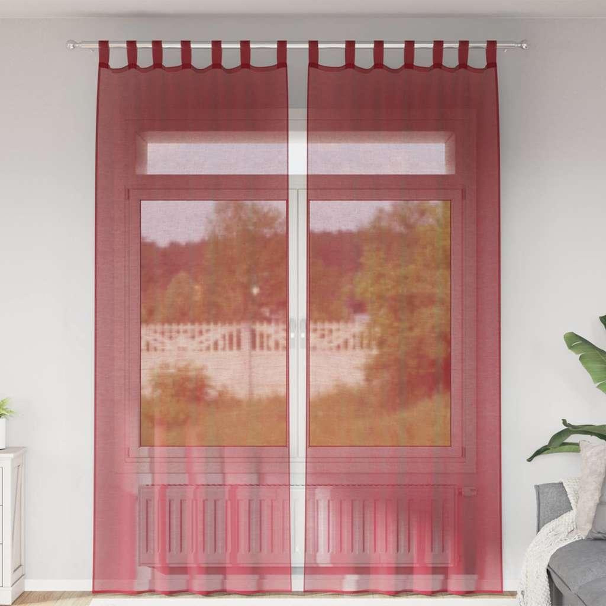 VIDAXL Rideaux en voile avec passe-tringles 2 pcs rouge bordeaux