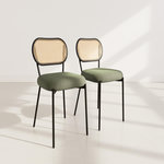 LISA DESIGN Luciano - lot de 2 chaises cannage - dossier arrondi - en tissu bouclette. Coloris disponibles : Vert, Beige