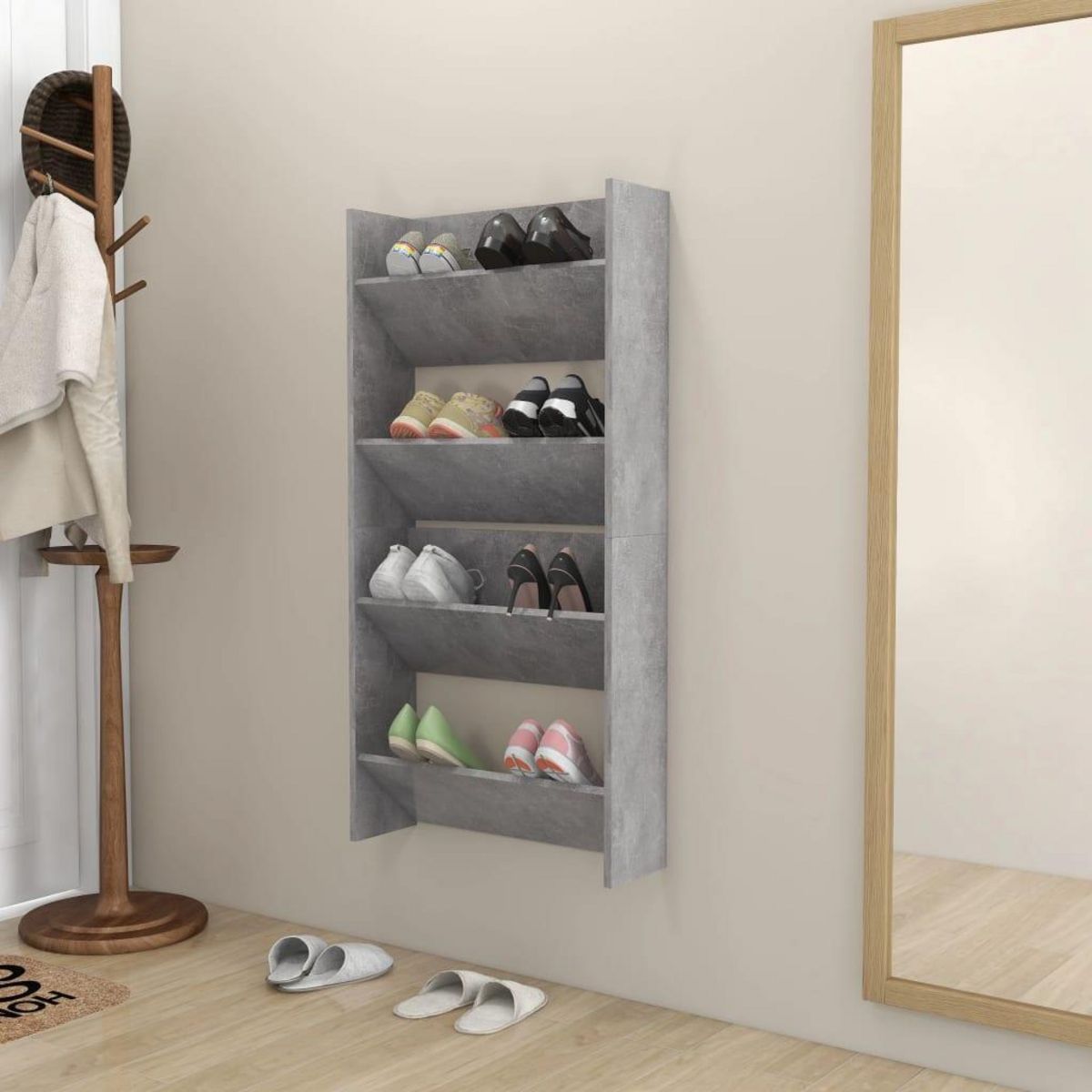 VIDAXL Armoires a chaussures murales 2 pcs Gris beton 60x18x60 cm